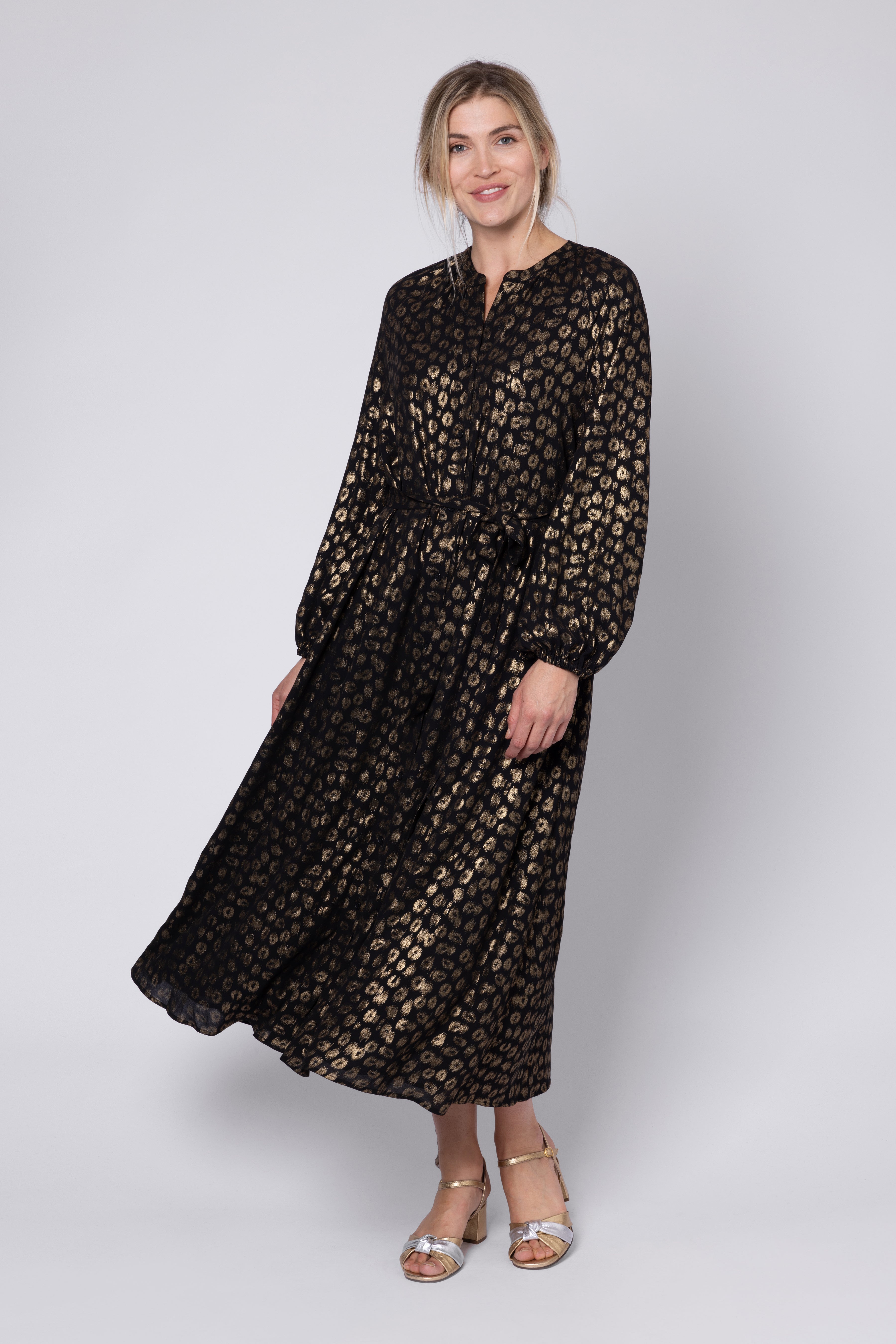 Laura Leopard Print Shirt Dress - Black/Gold