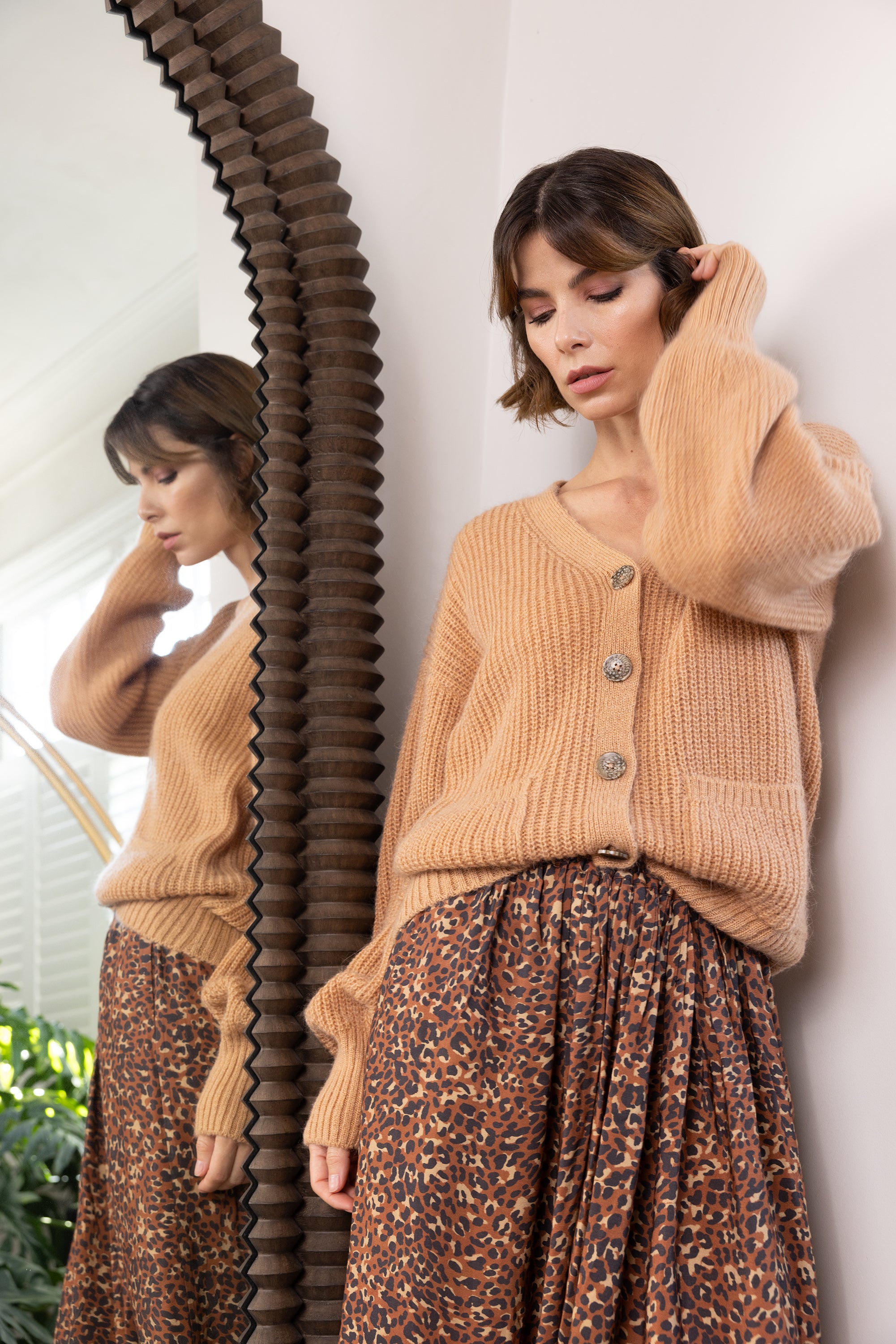 Betty Balloon Sleeve Cardigan (Camel)