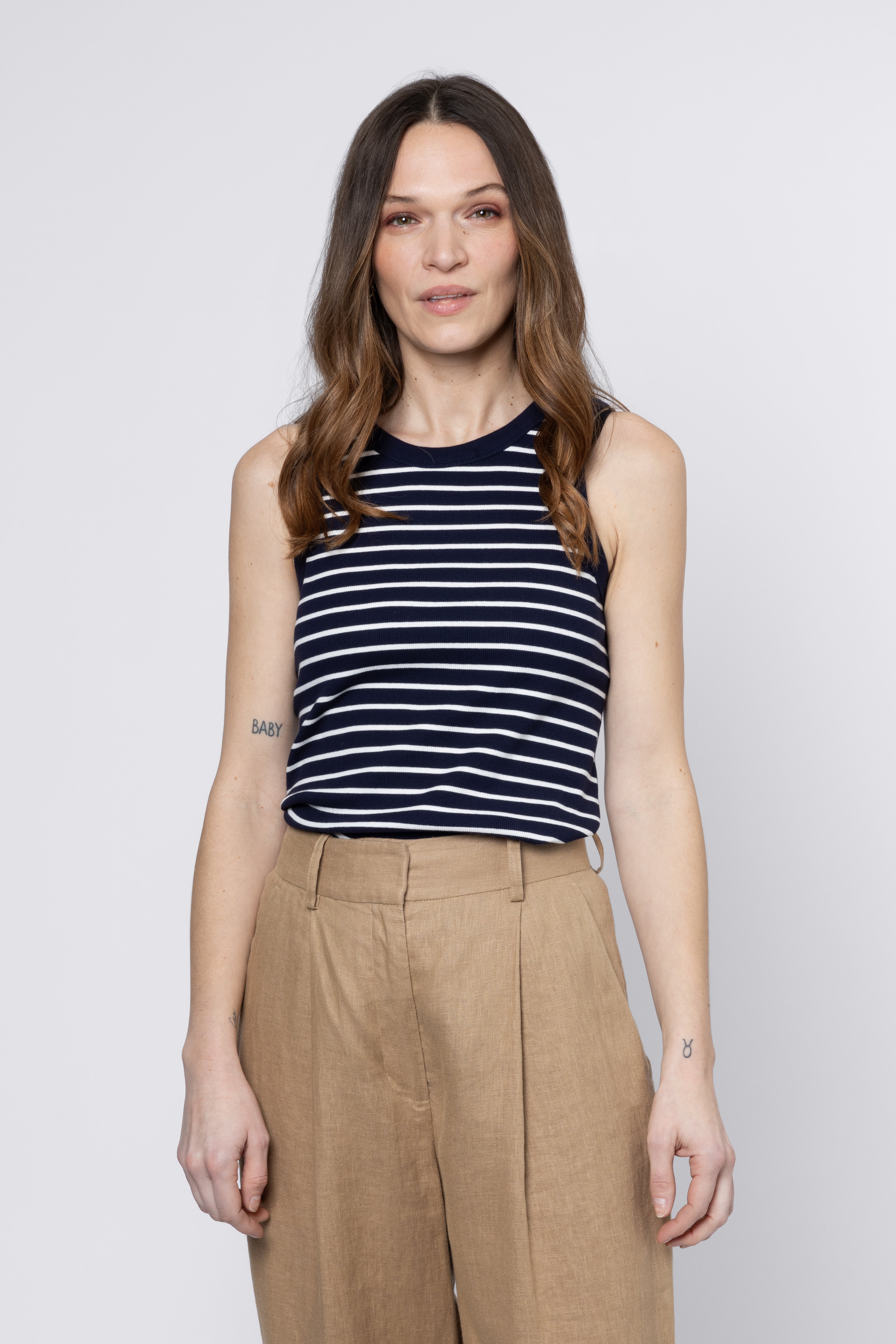 Maya Rib Jersey Vest - Navy / Ivory