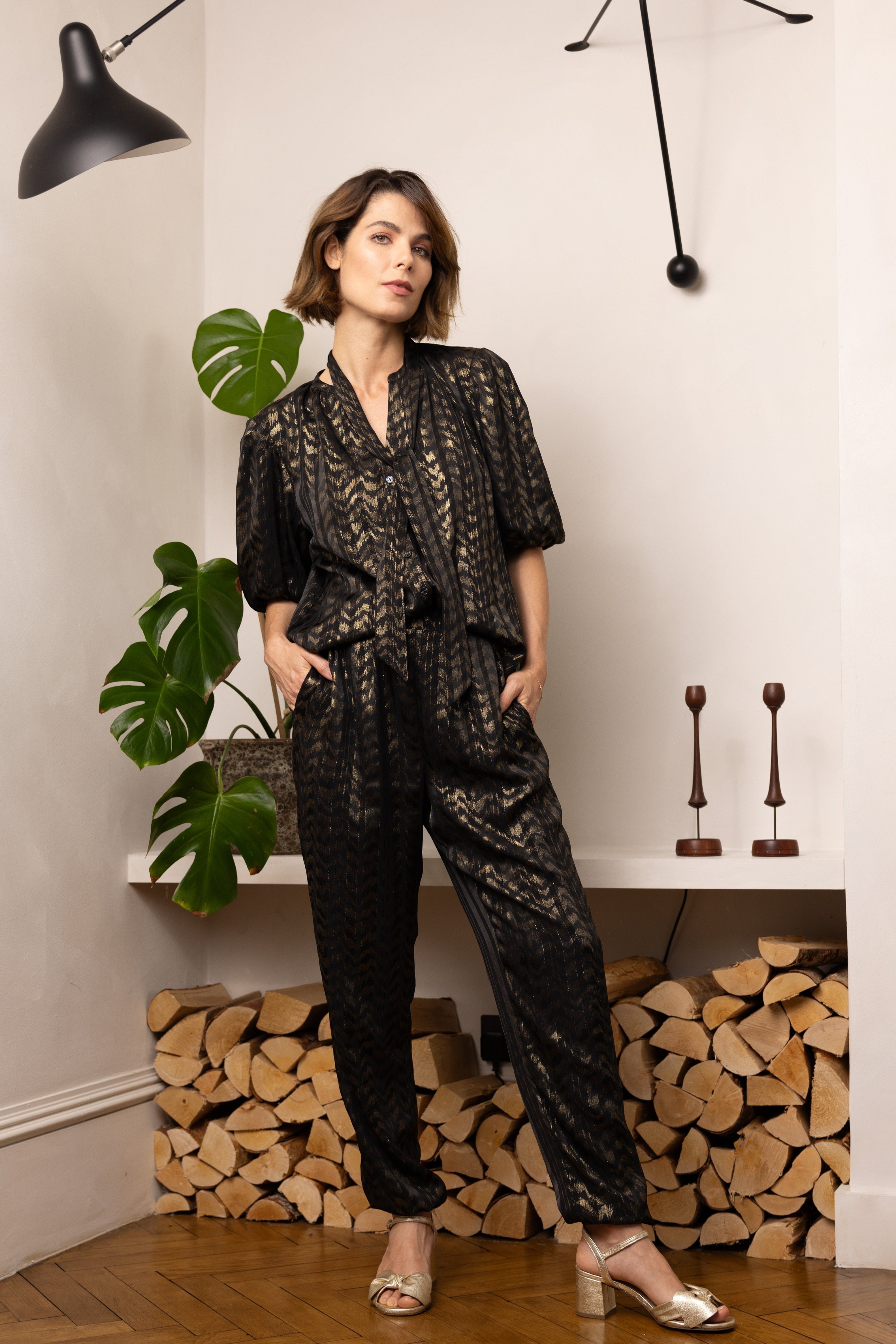 Florence Gold Print Trousers - Black/Gold
