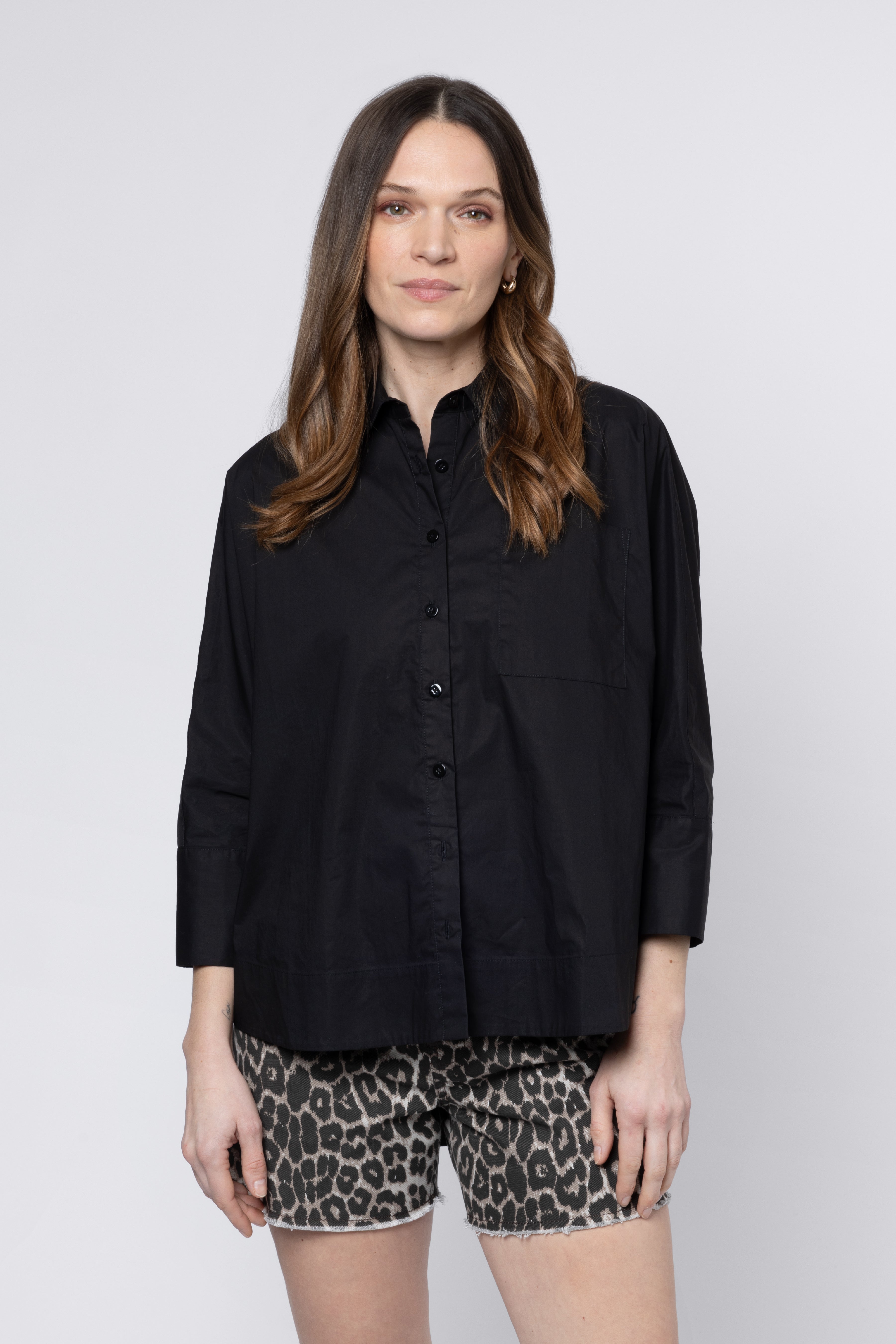 Olivia Oversized Poplin Shirt - Black
