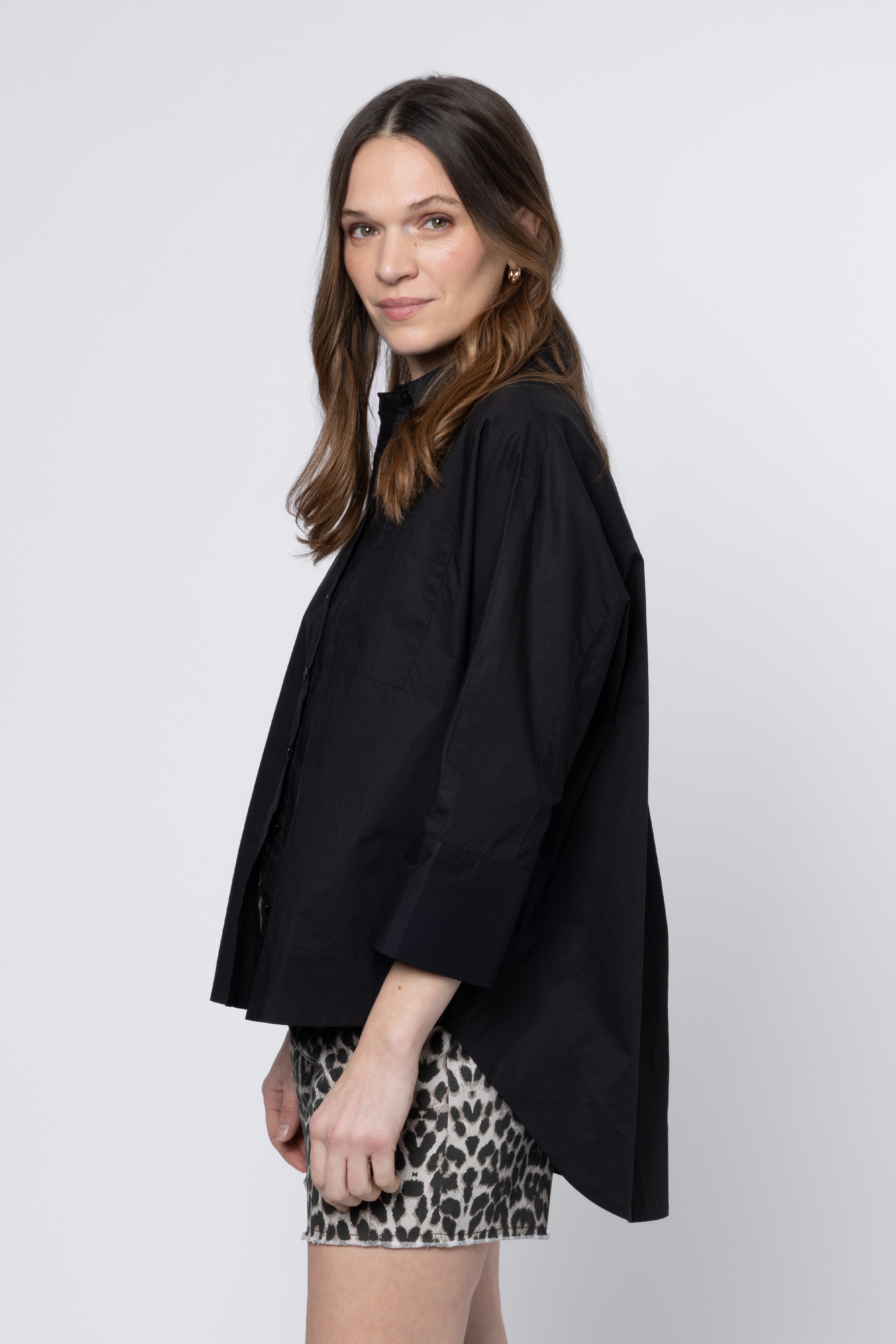 Olivia Oversized Poplin Shirt - Black