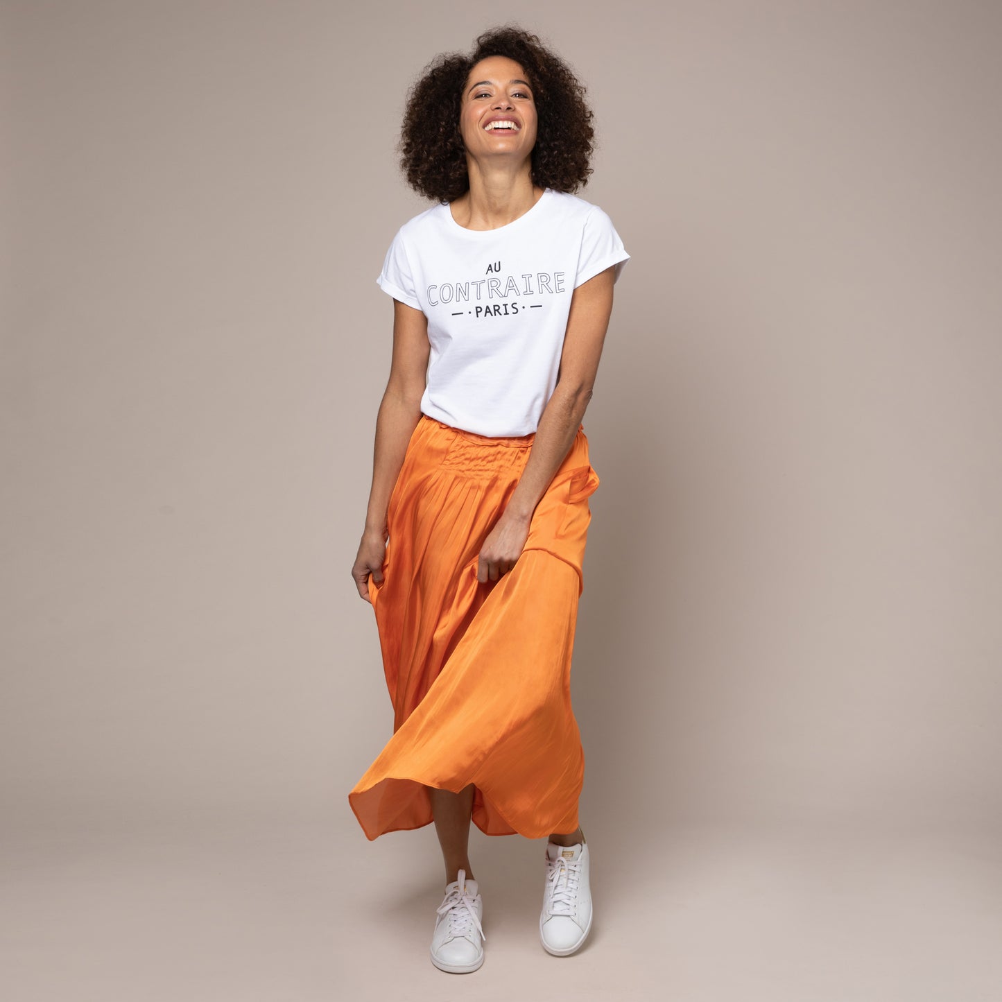 Eleven Loves elevenloves 11 Loves ellenloves orange midi skirt