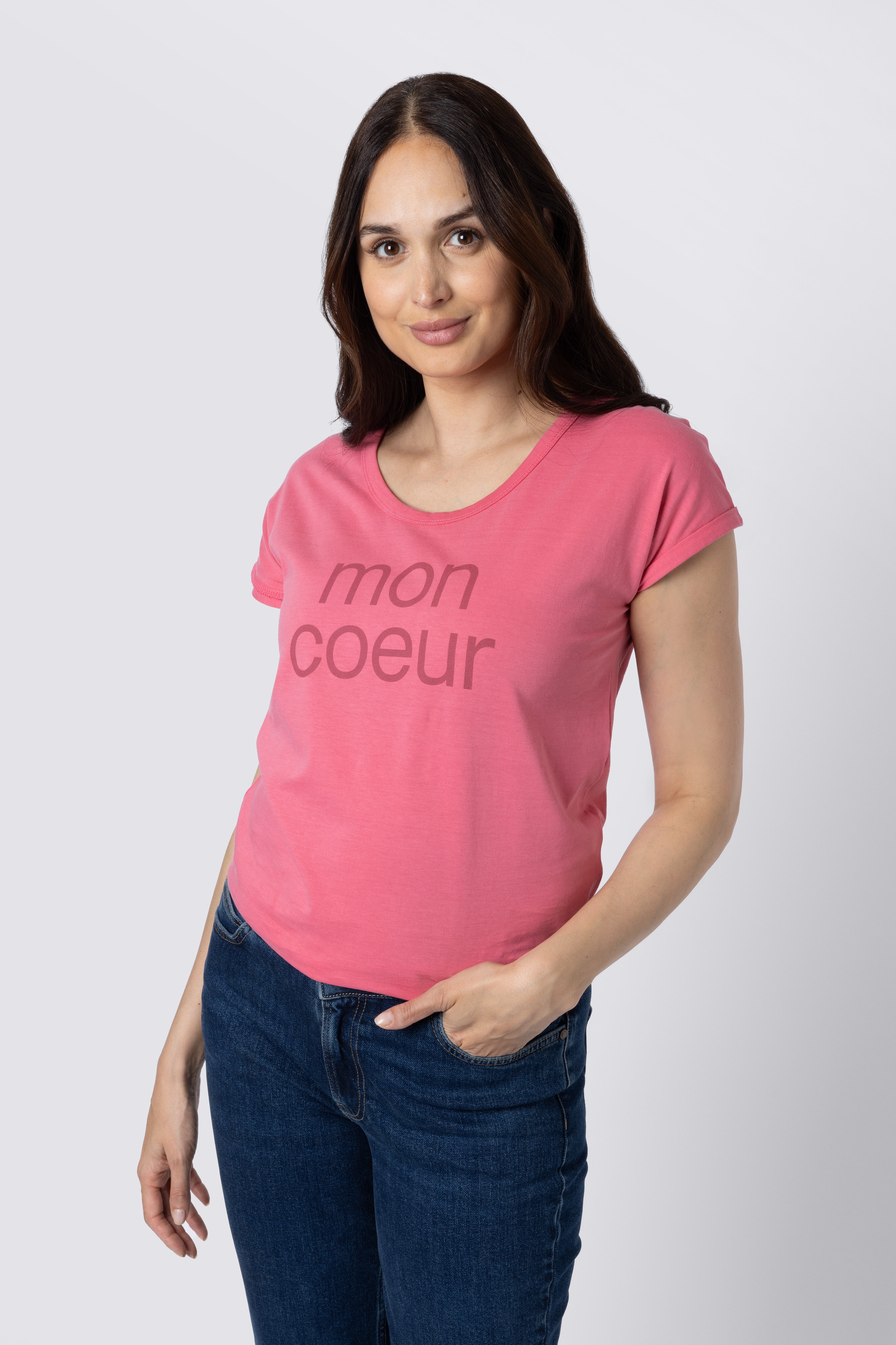 Mon Coeur Roll Sleeve T-Shirt Pink
