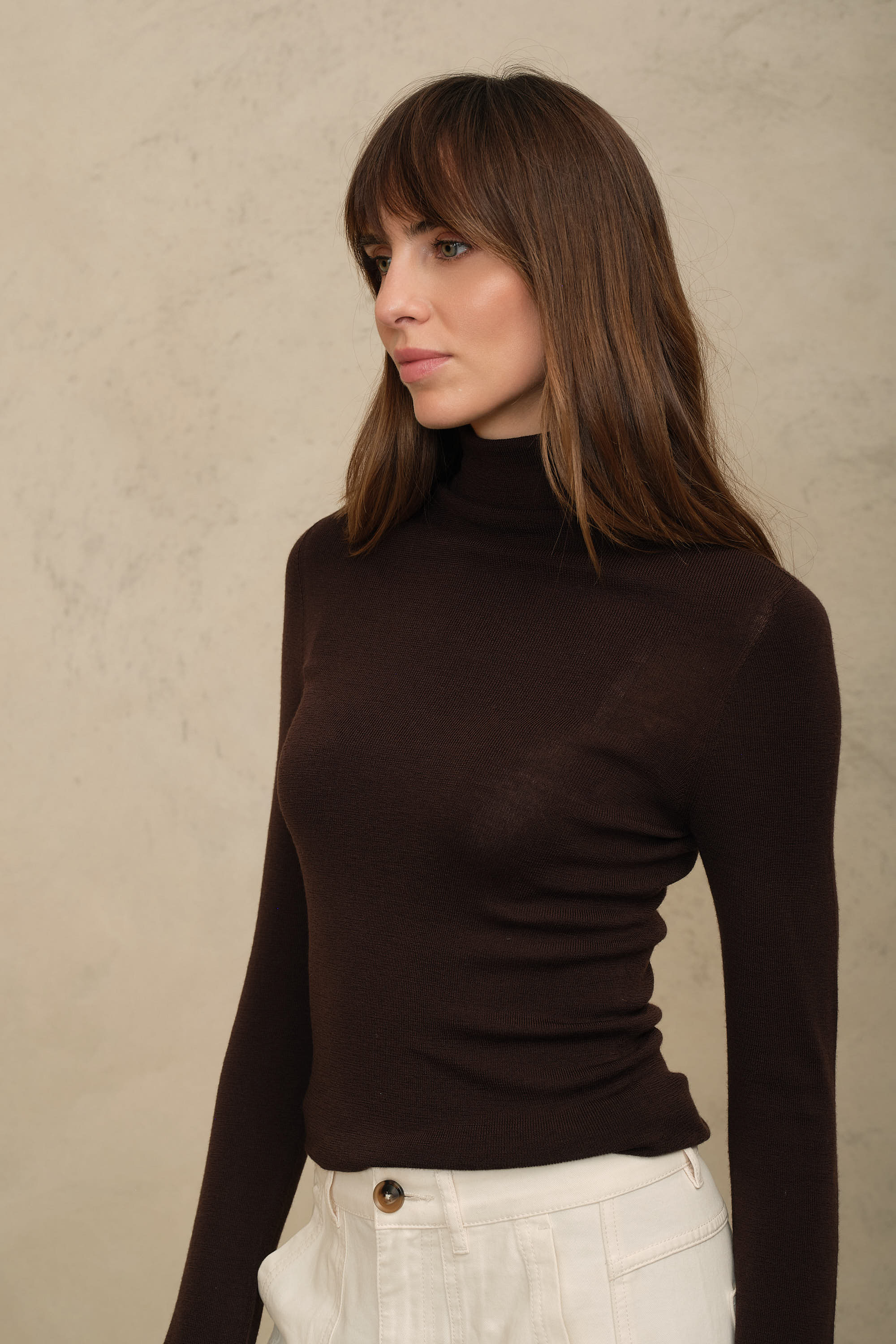 Gwyneth fine merino roll neck in chocolate