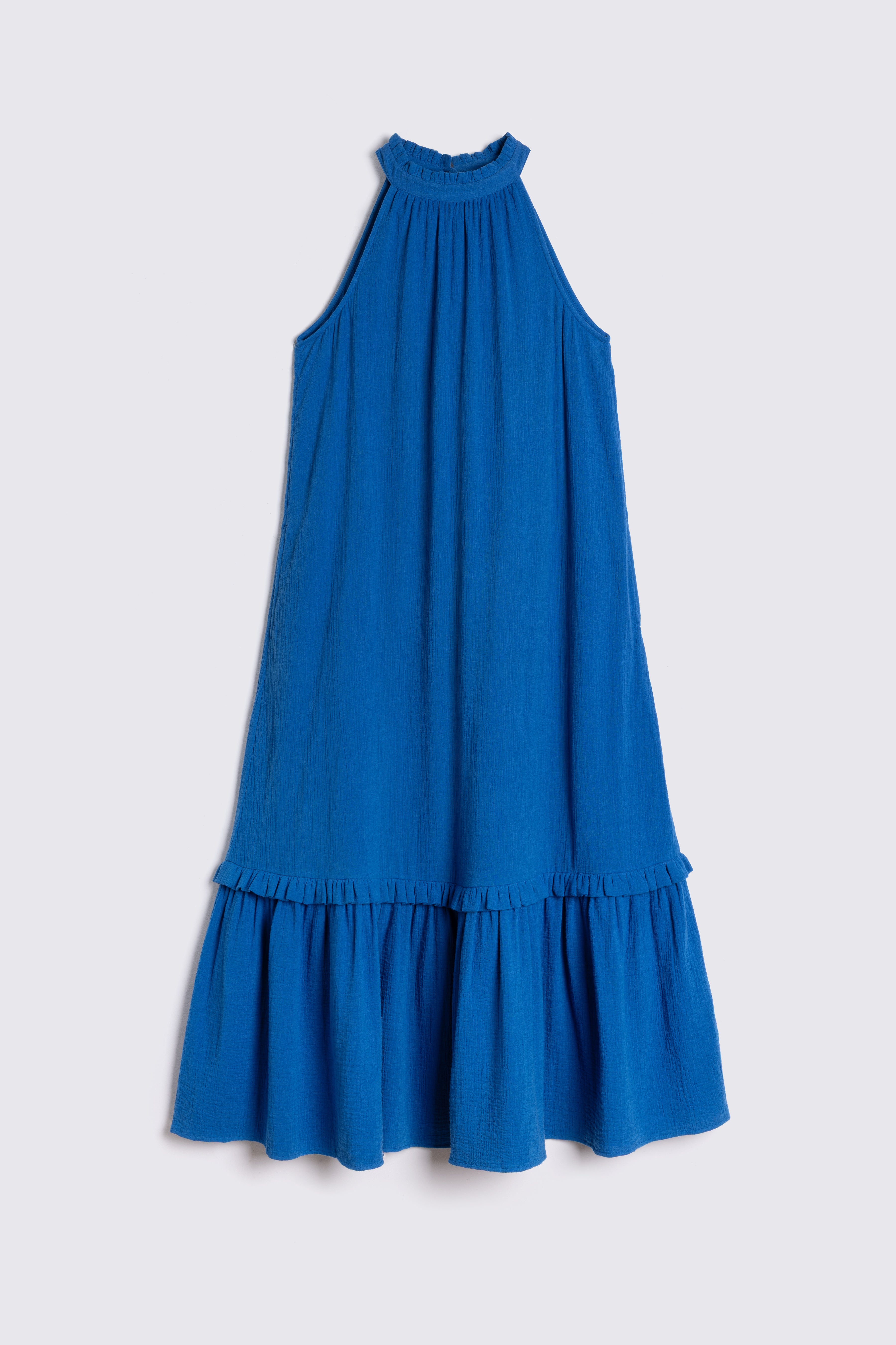 Hattie Tiered Halter Dress Cobalt on white background