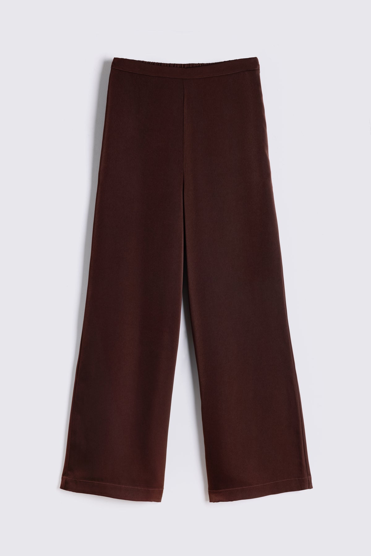 Hazel Wide Leg Satin Trousers - Chocolate