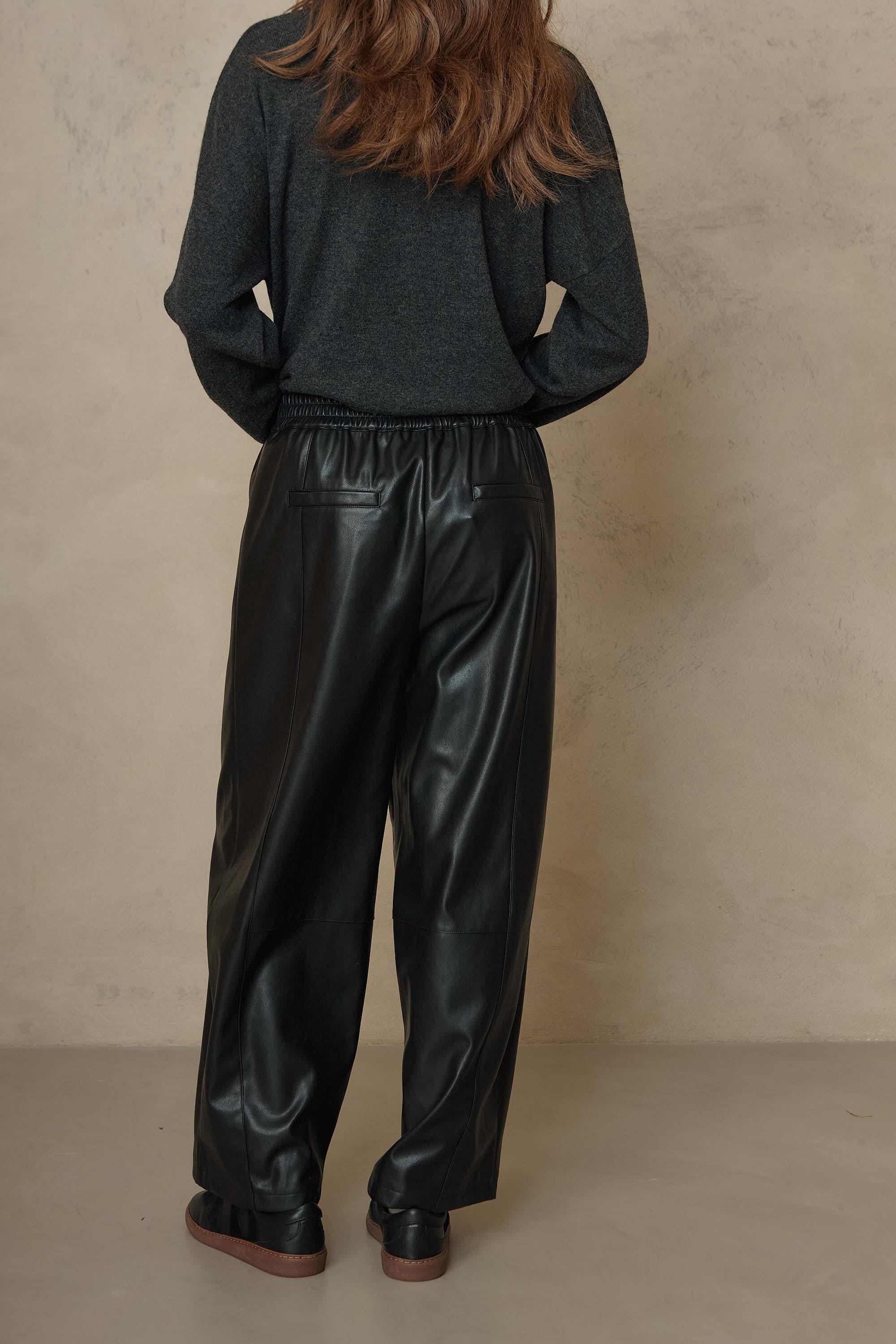 Billie Barrel Leg Faux Leather Trousers - Black