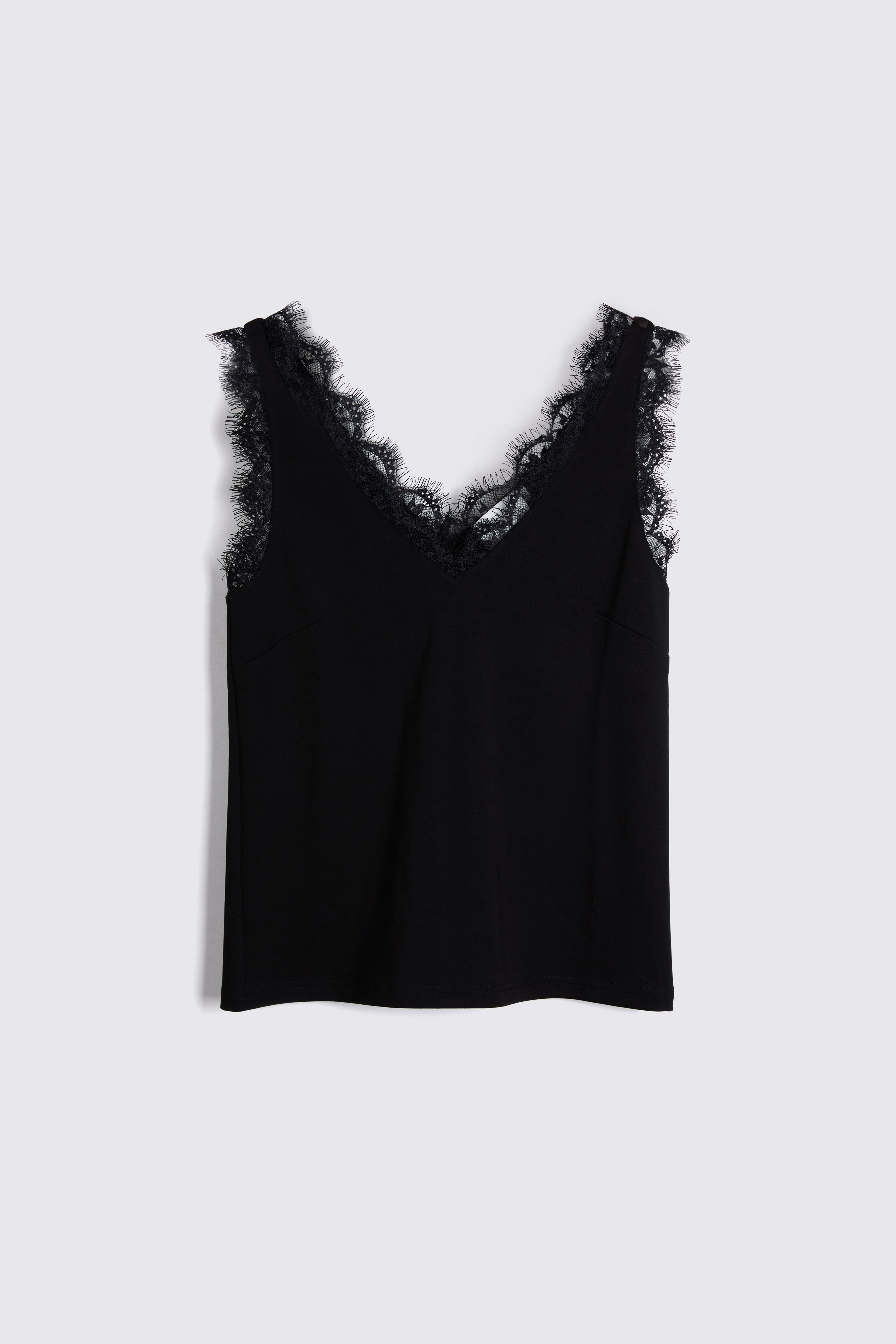 Lina Lace Trim Vest - Black