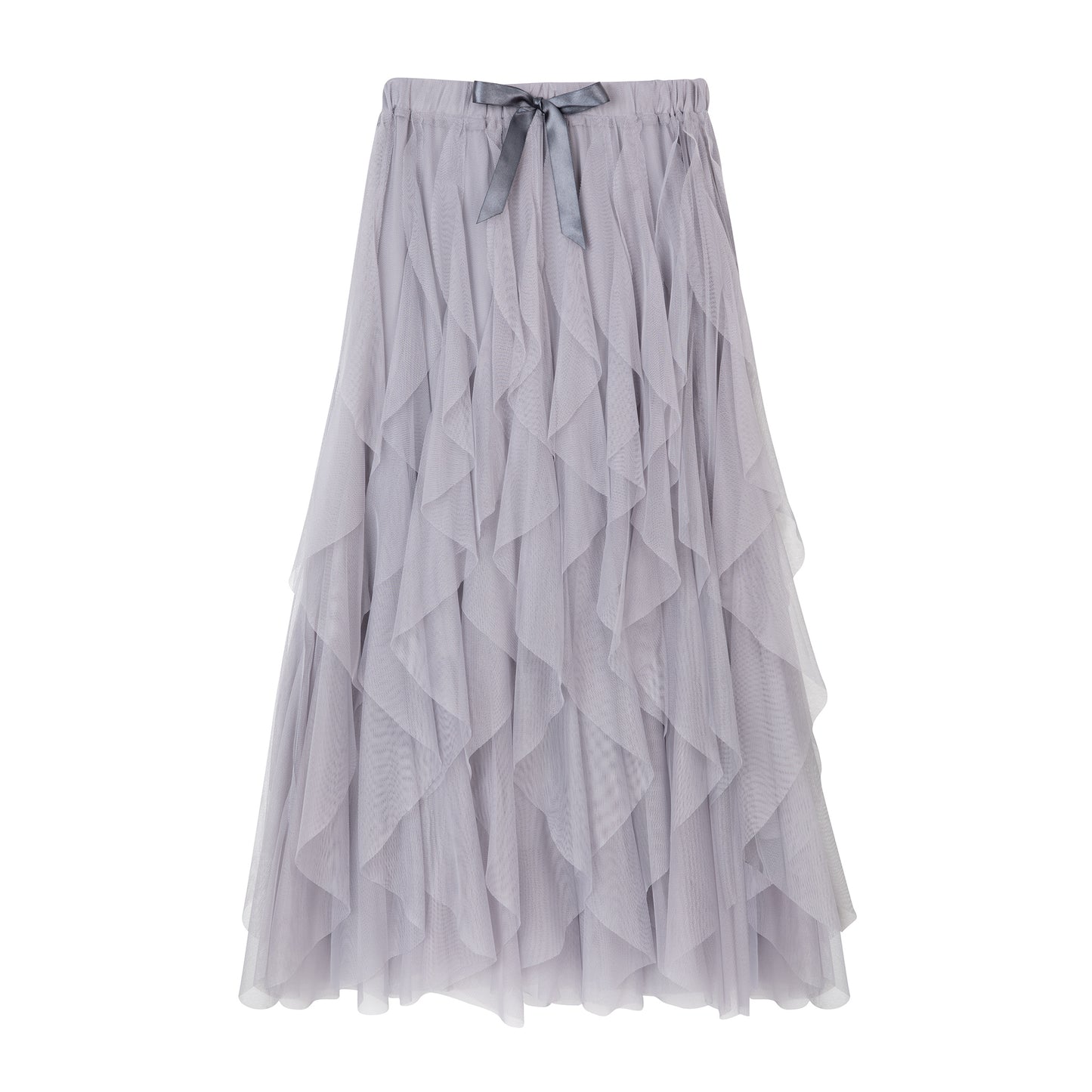 iris tulle multi-ribbon maxi skirt dove grey Eleven loves elevenloves 11 loves ellenloves sustainable iris multi-ribbon tulle maxi skirt dove grey skirt
