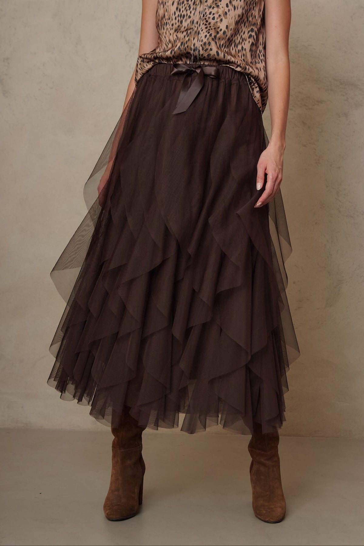Iris tulle maxi skirt in chocolate