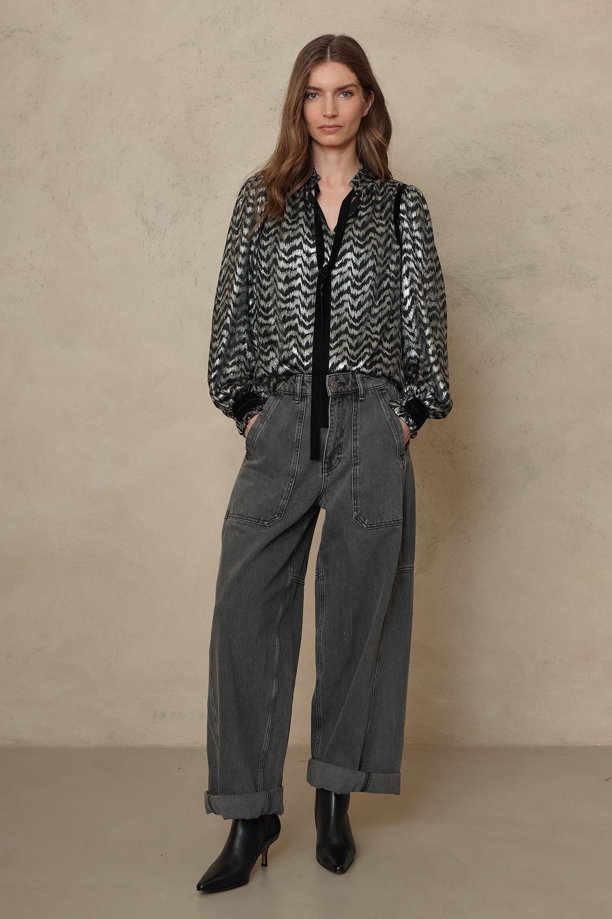 Jules Striped Blouse - Silver/Black
