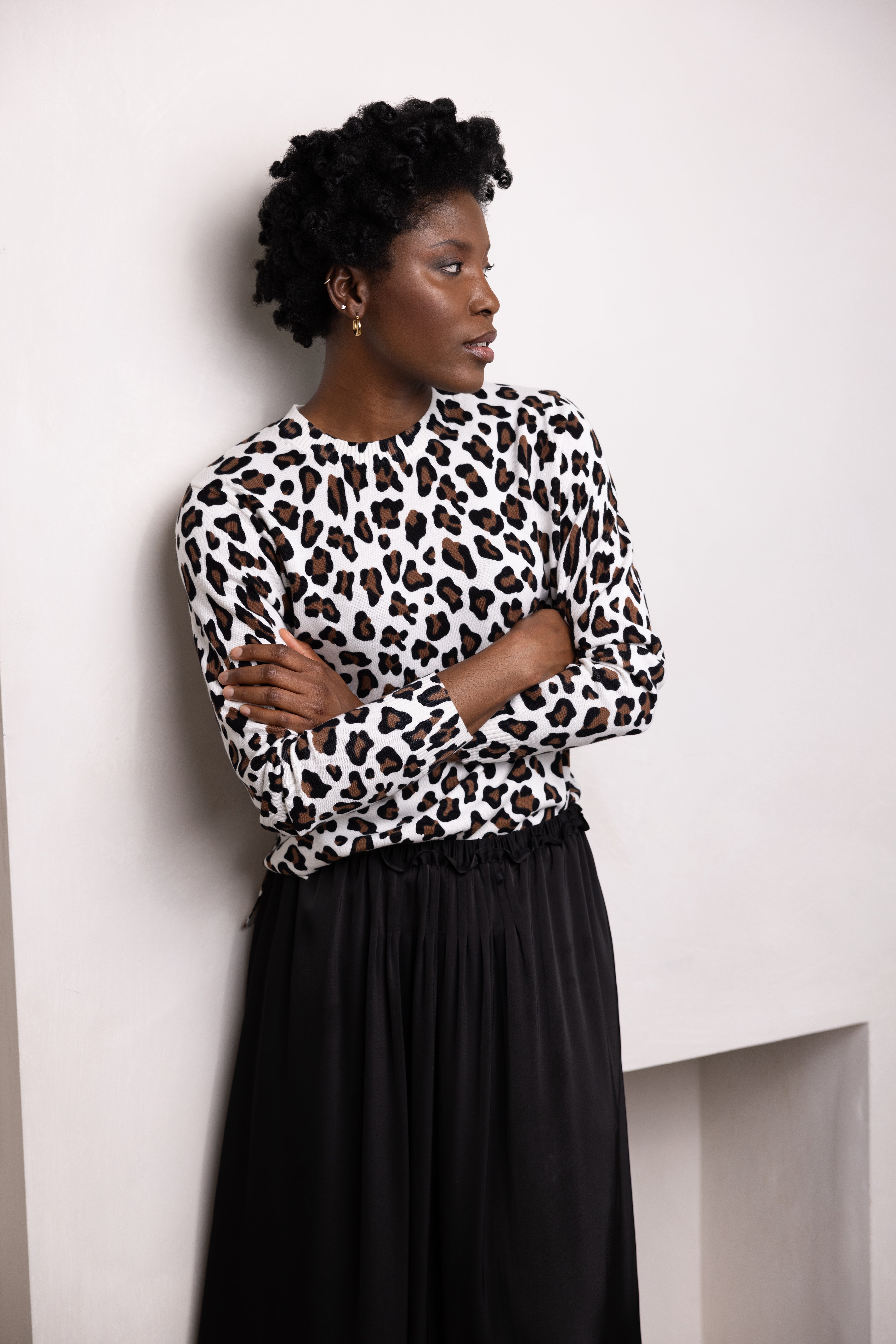 Model wearing Jumper With Leopard Print Elevenloves.co.uk