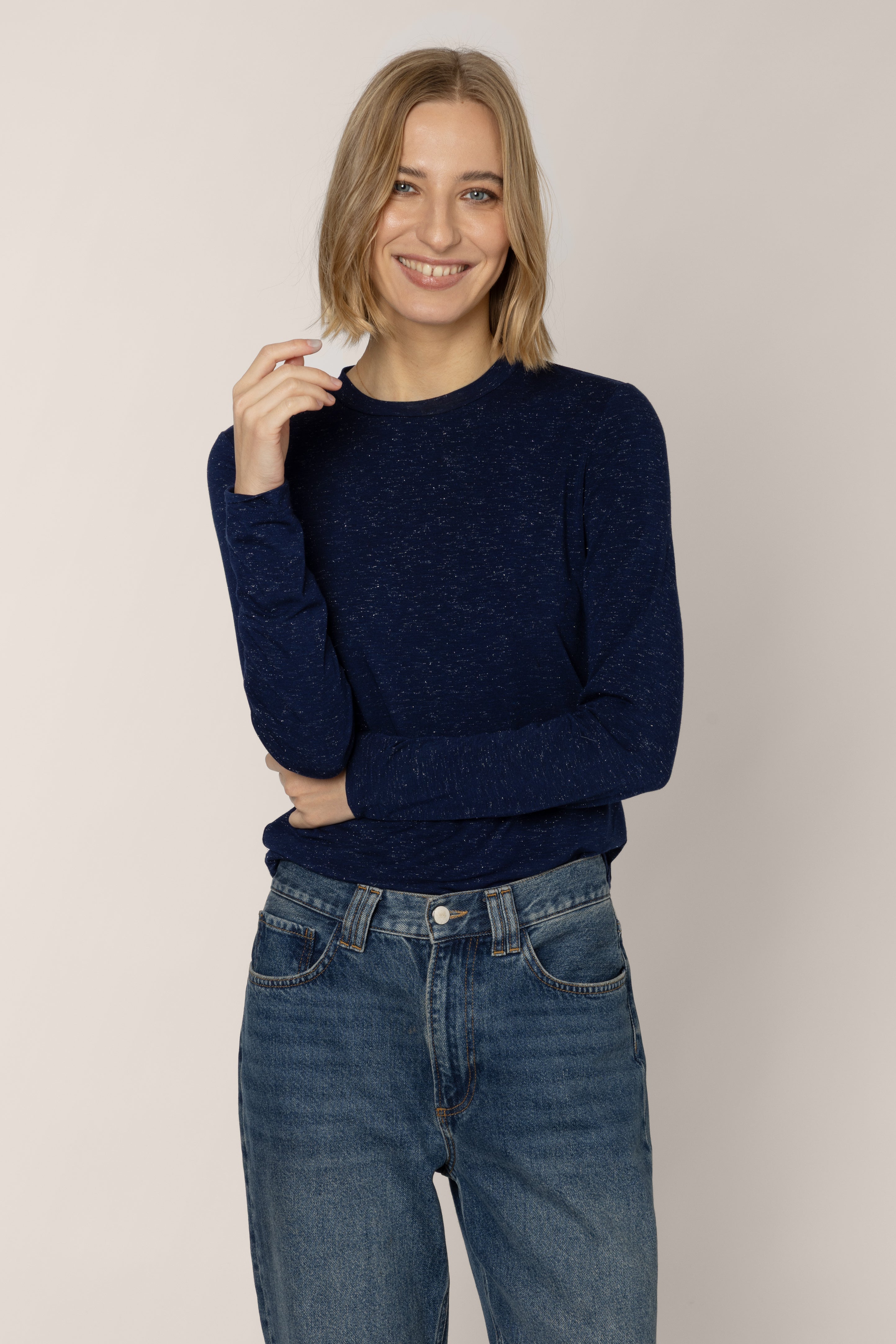 Leni Sparkle Long Sleeve T-Shirt - Navy