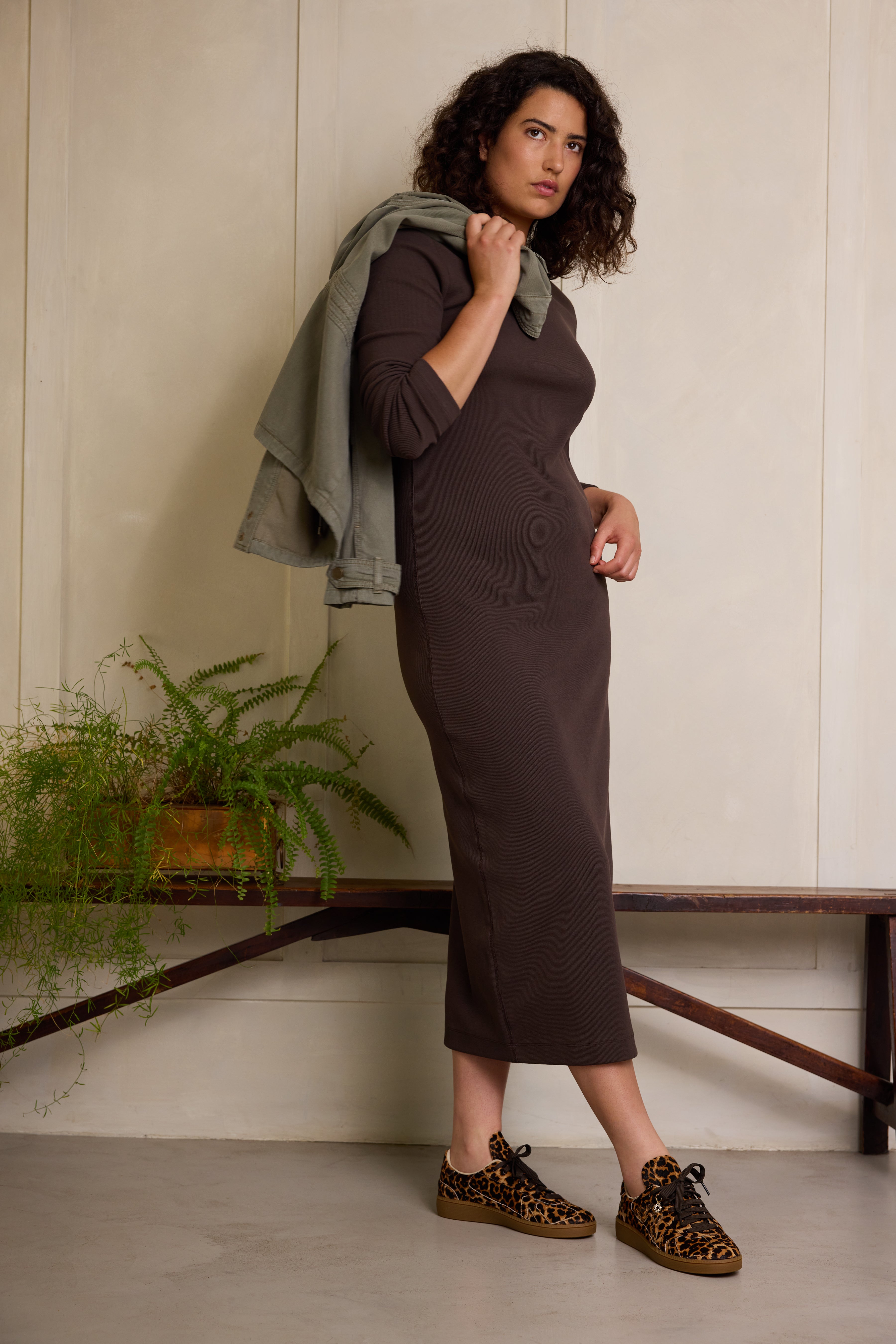 Lizzy Rib Jersey Dress - Chocolate