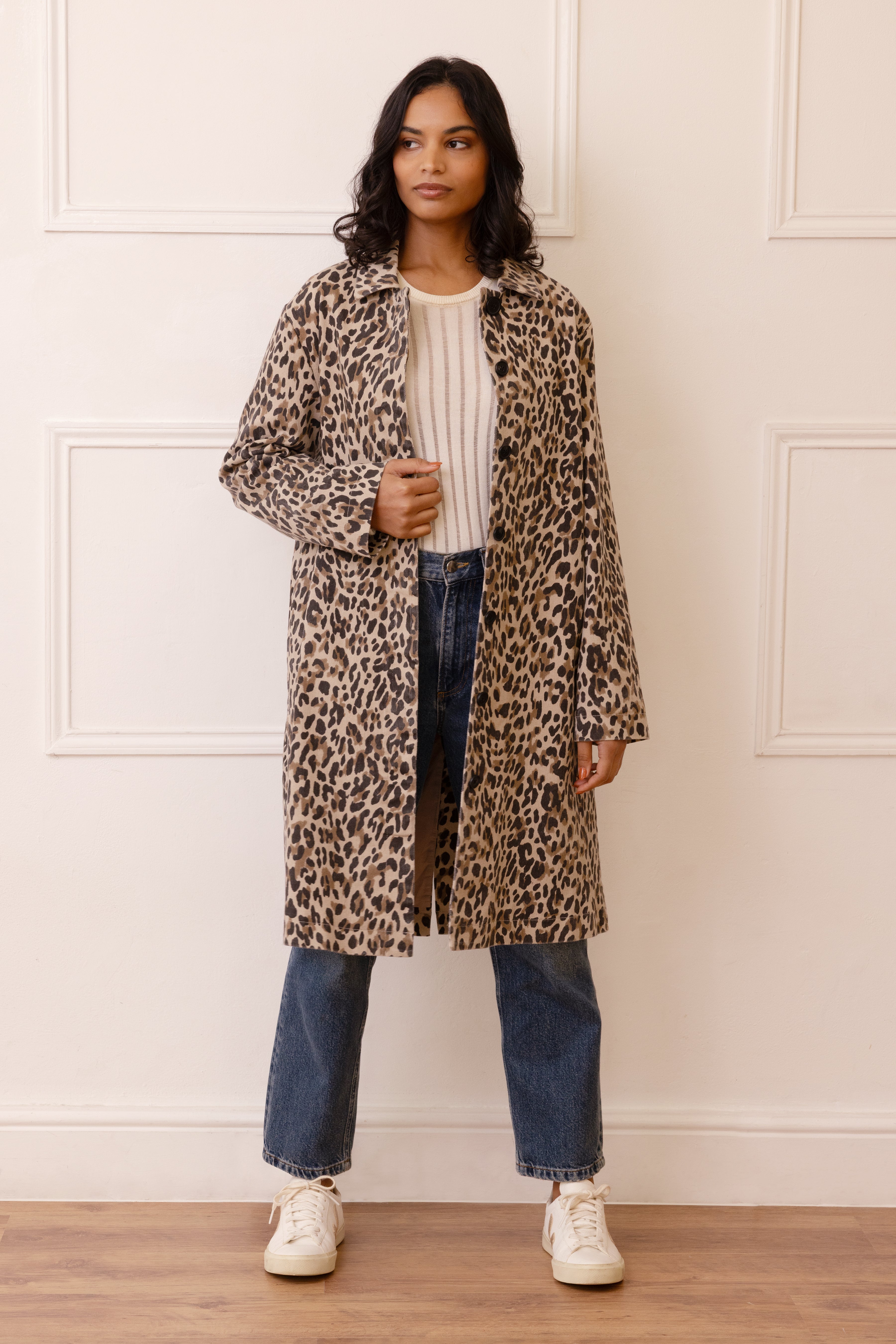 Laurie Leopard Duster Coat - Biscuit - Eleven Loves