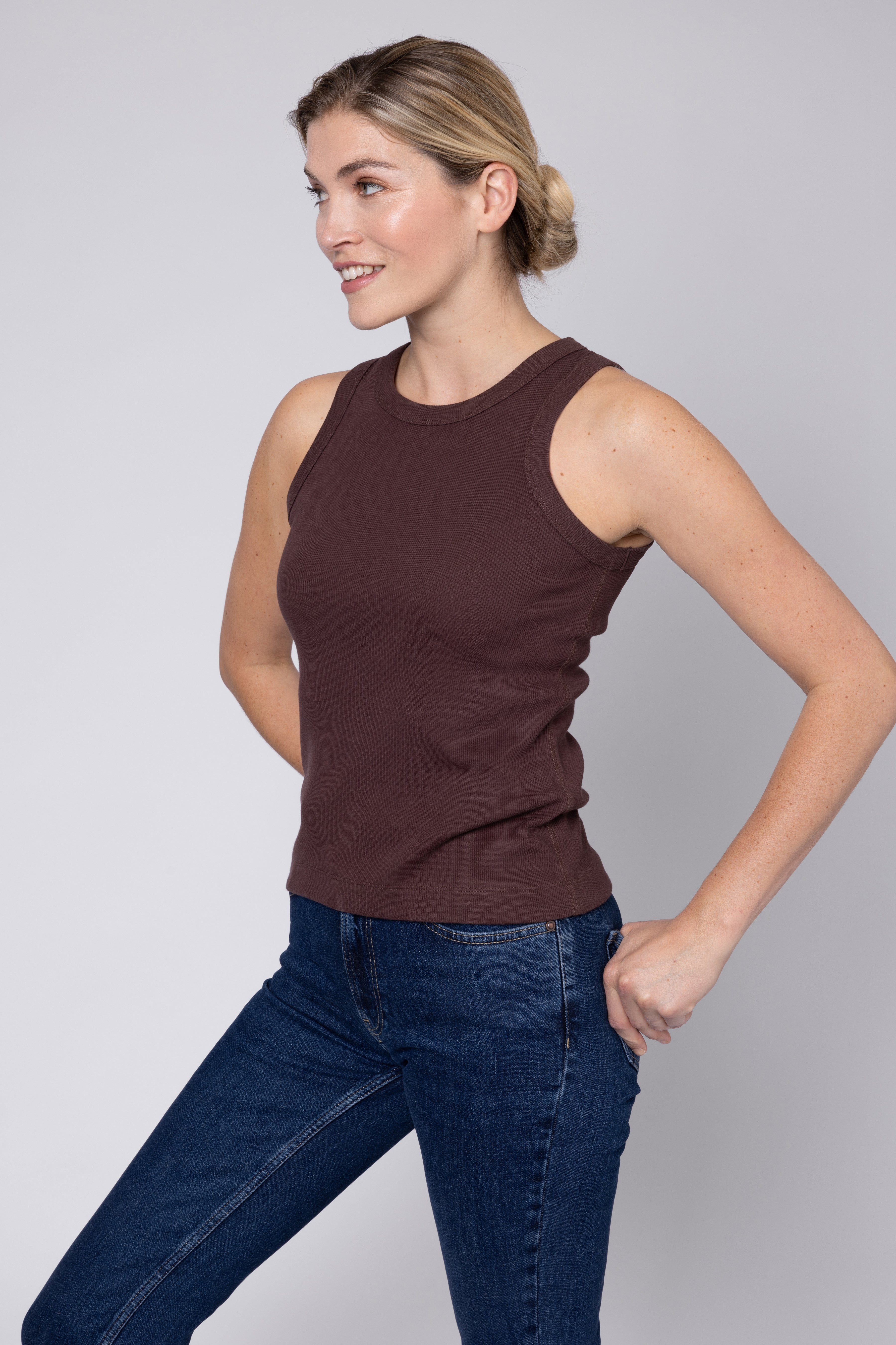 Maya Rib Jersey Vest - Chocolate
