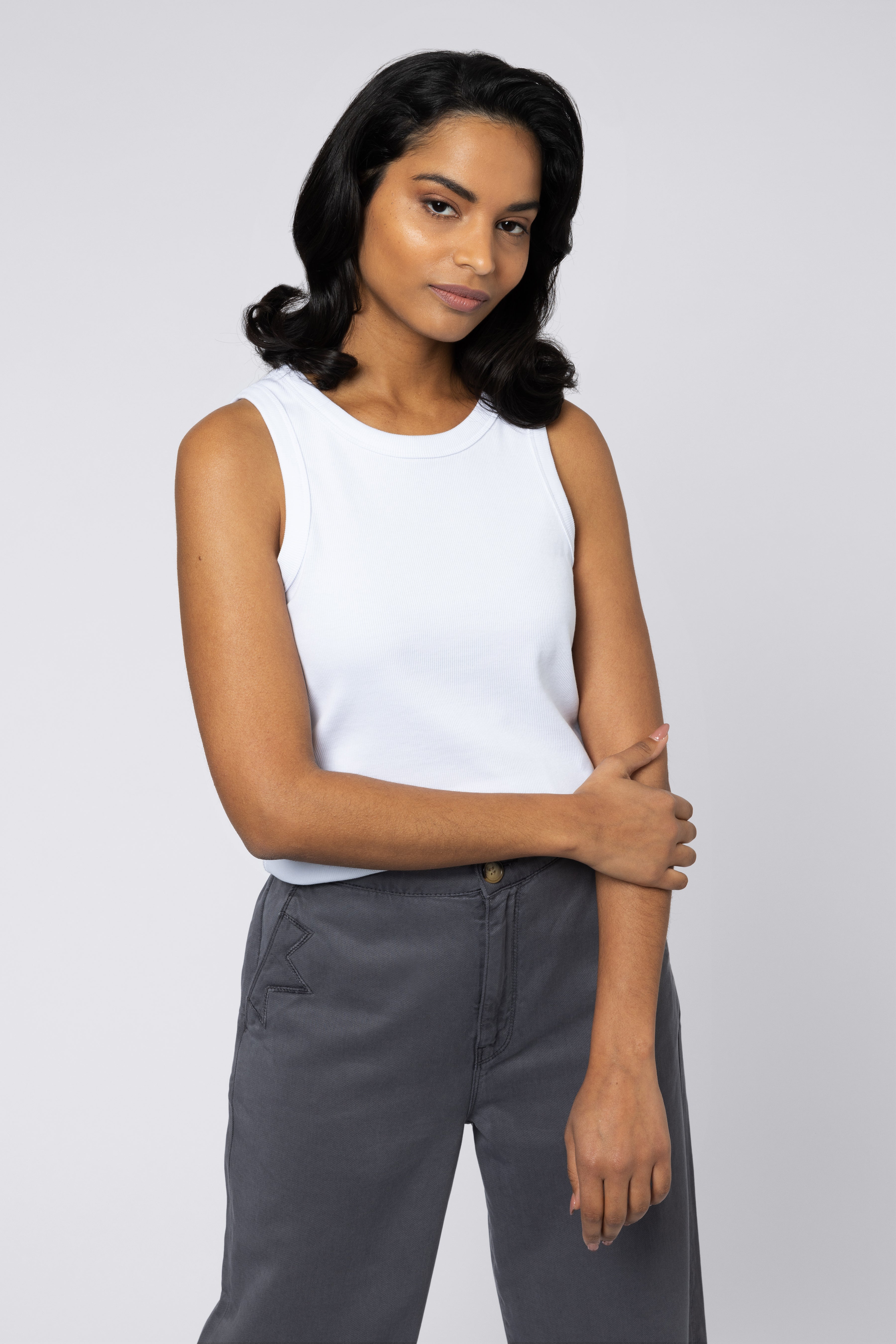 maya rib jersey vest white womens vest underlayer sustainable vest ellen loves eleven loves 11loves