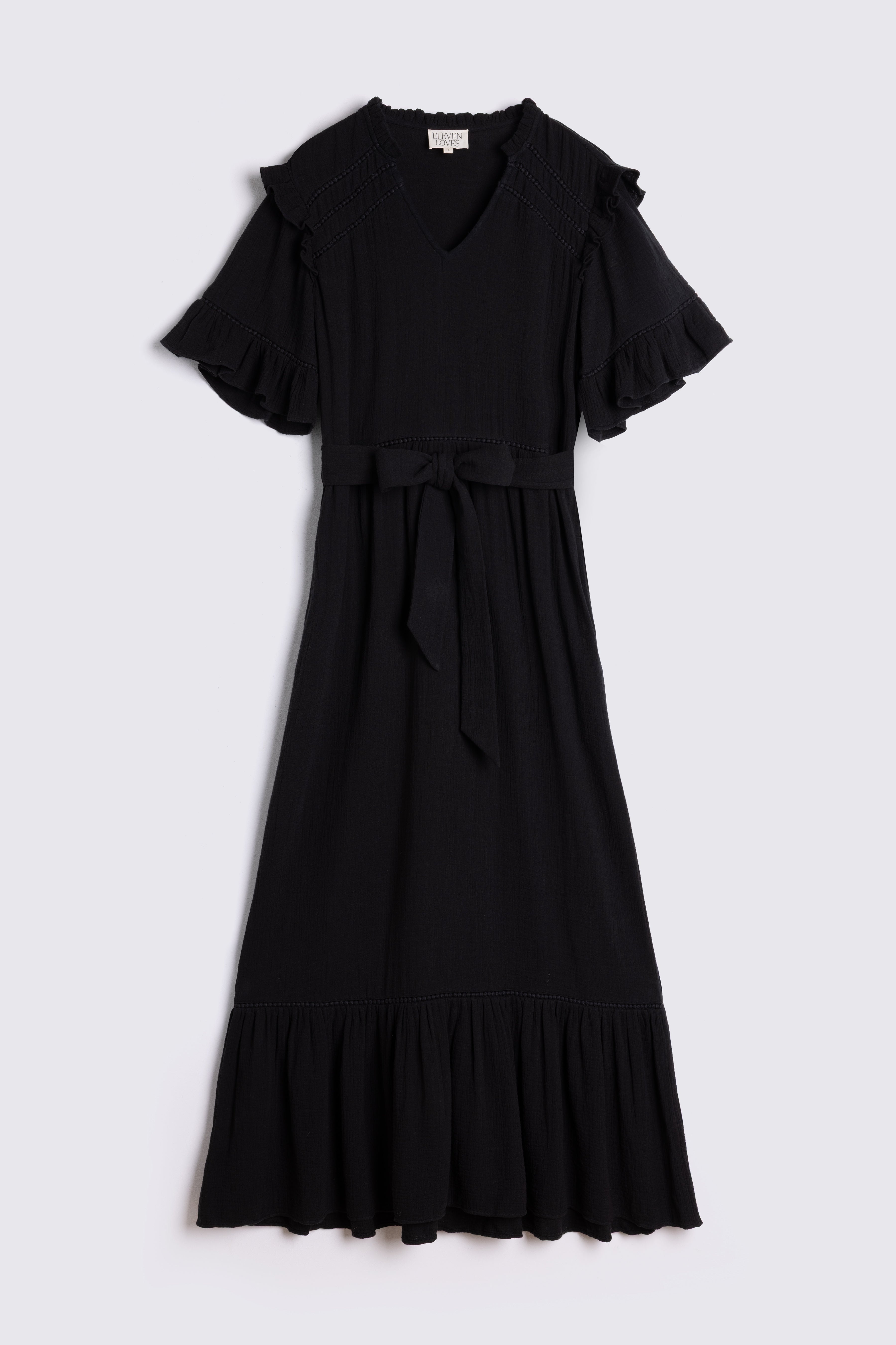 Megan Cheesecloth Dress Black on white background