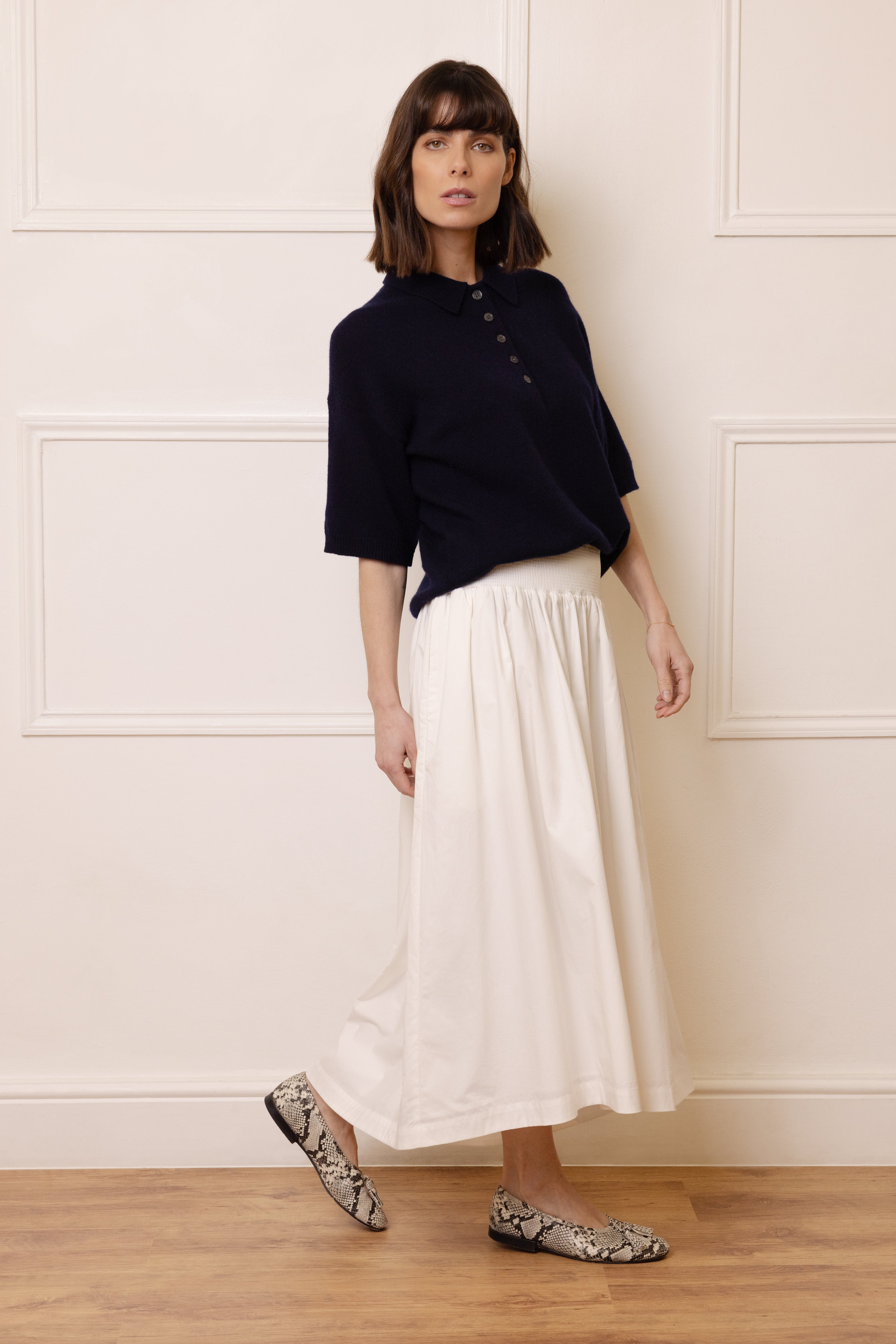 Noah Button Neck Cashmere Blend Jumper - Navy