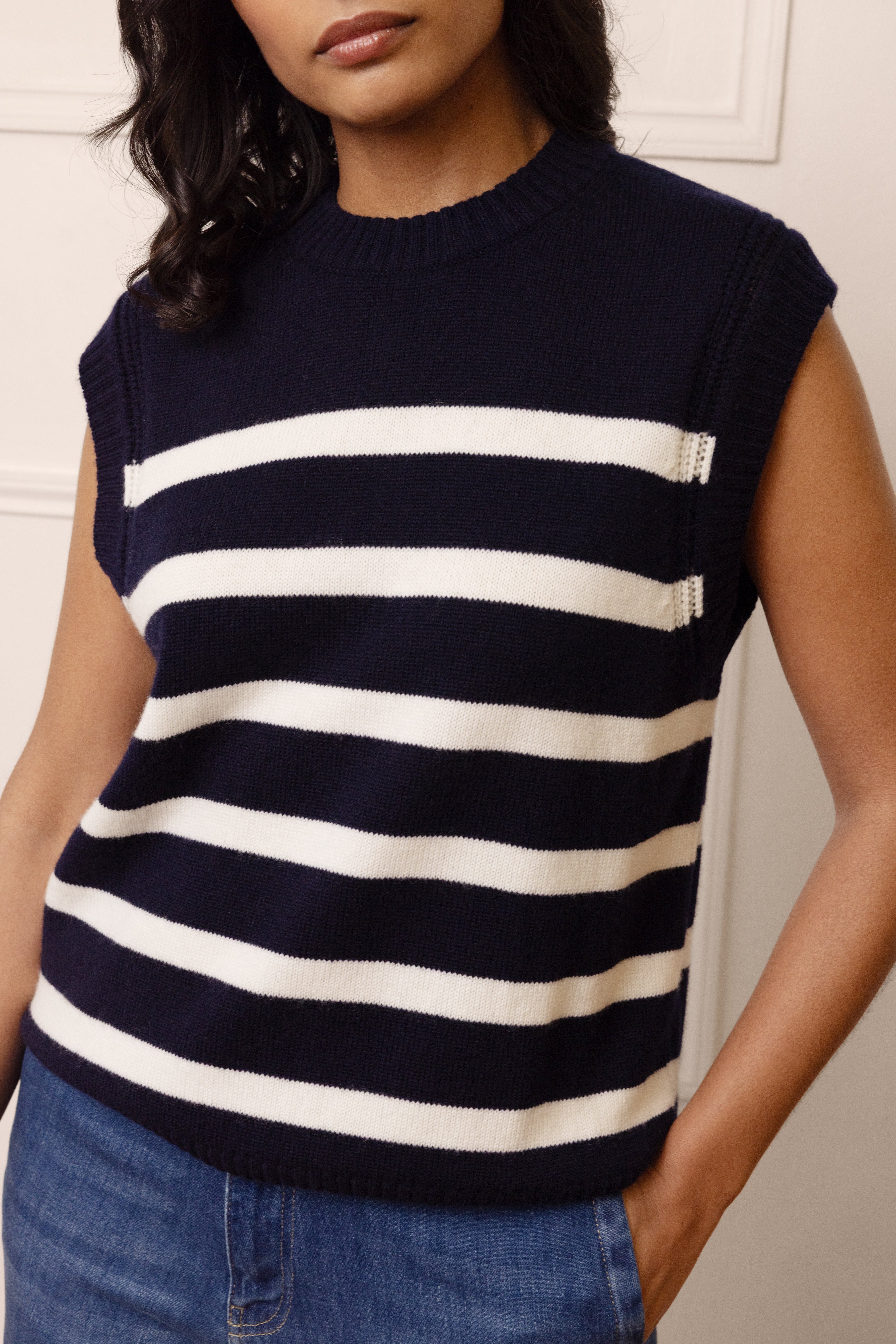 Nelly Cashmere Blend Striped Tank - Navy/Ivory