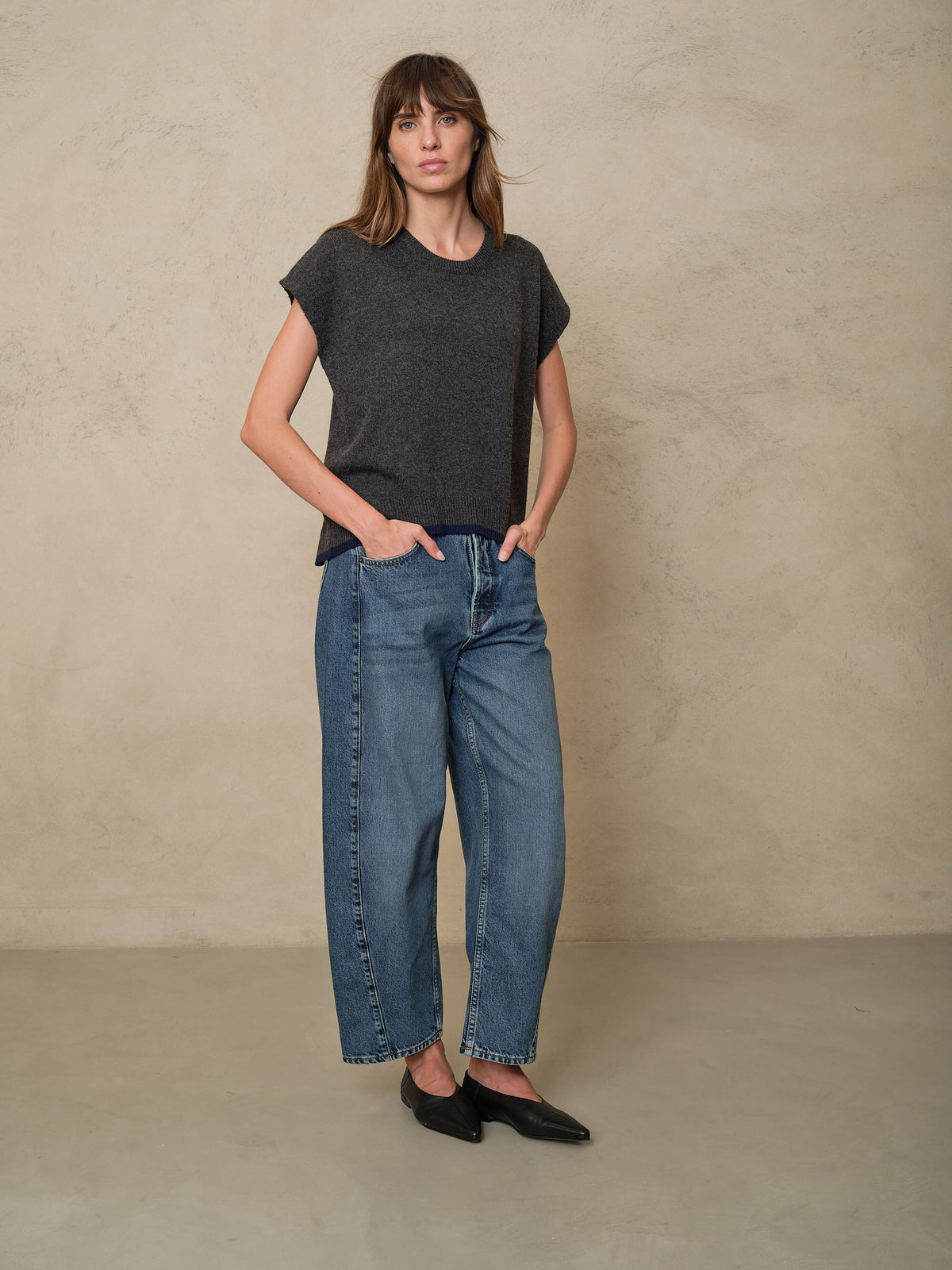 Ora Cashmere Blend Drop Shoulder Tank - Charcoal