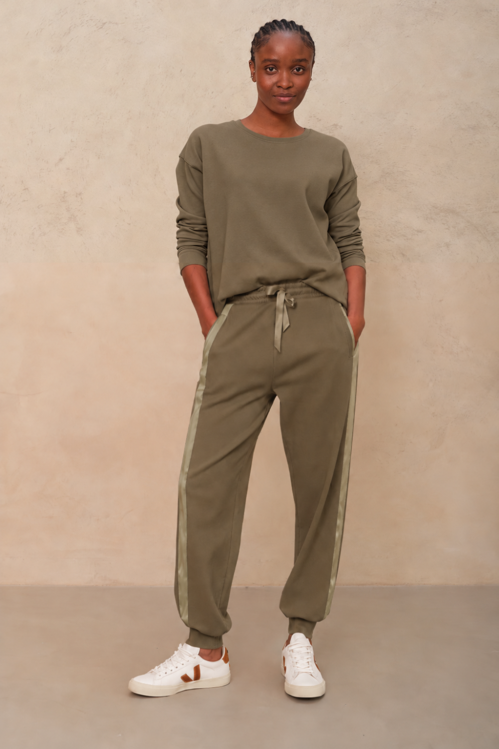 Perfect Side Stripe Joggers - Olive