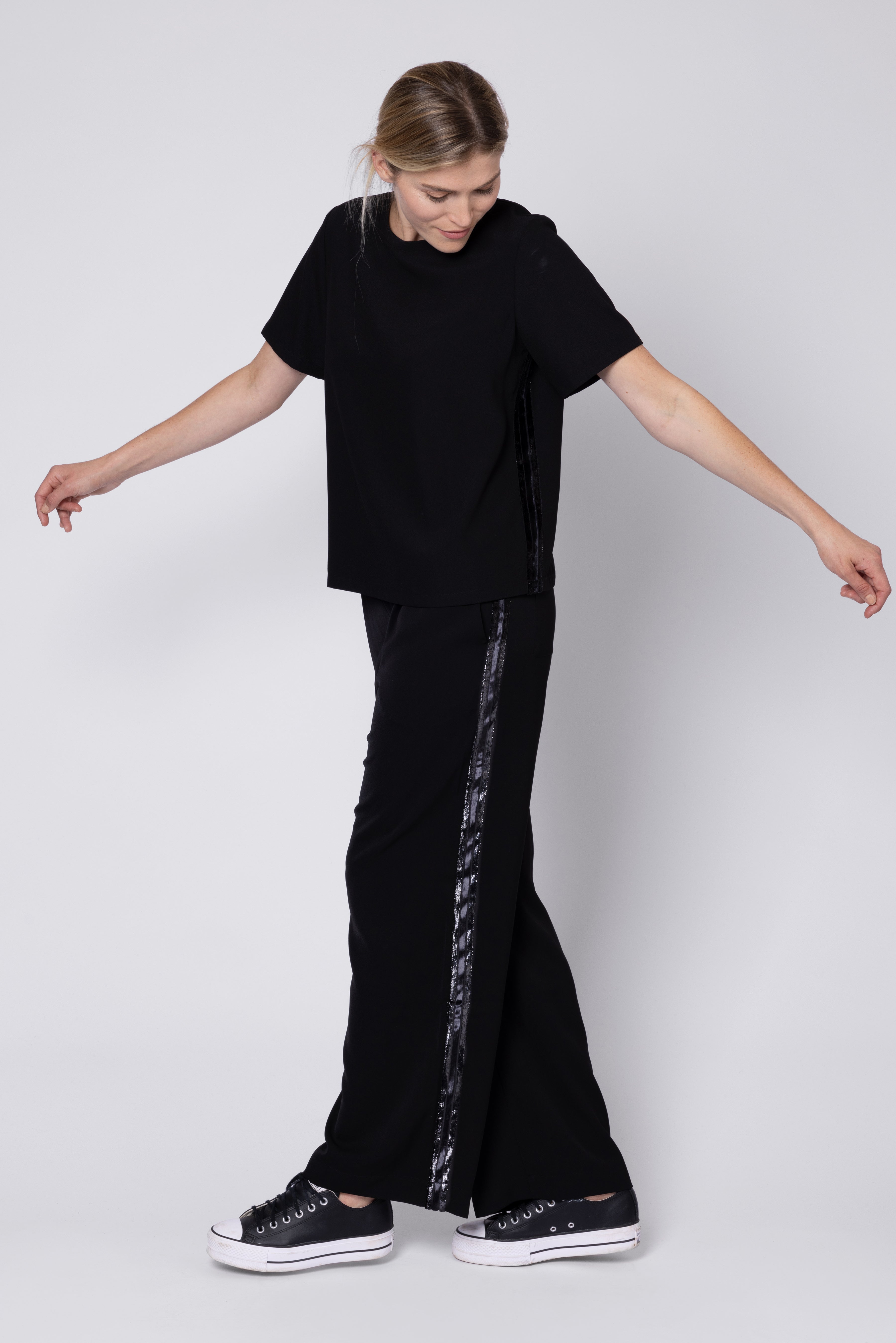 Pia Lurex Side Stripe Wide Leg Trouser - Eleven Loves