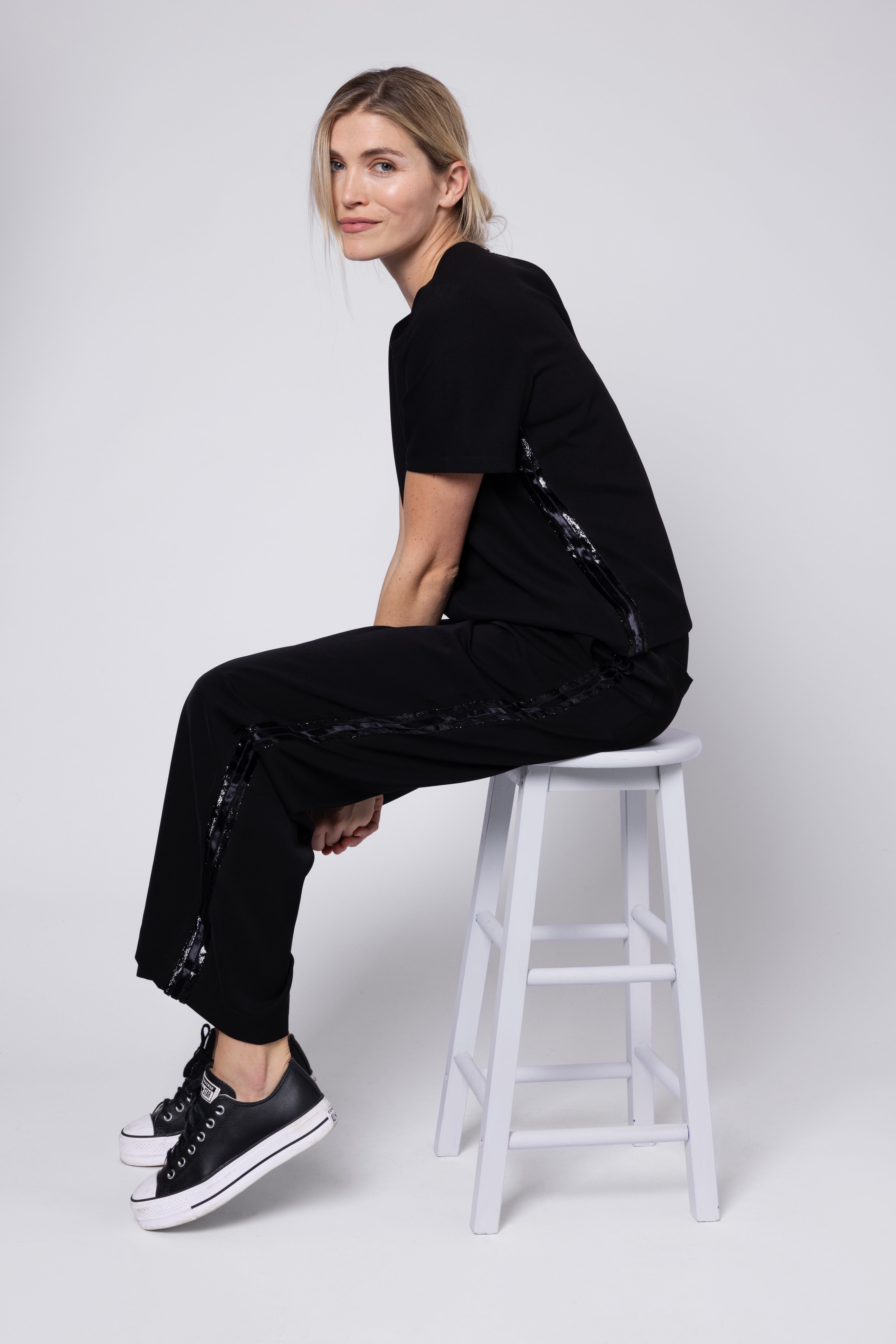 Pia Lurex Side Stripe Wide Leg Trouser - Eleven Loves