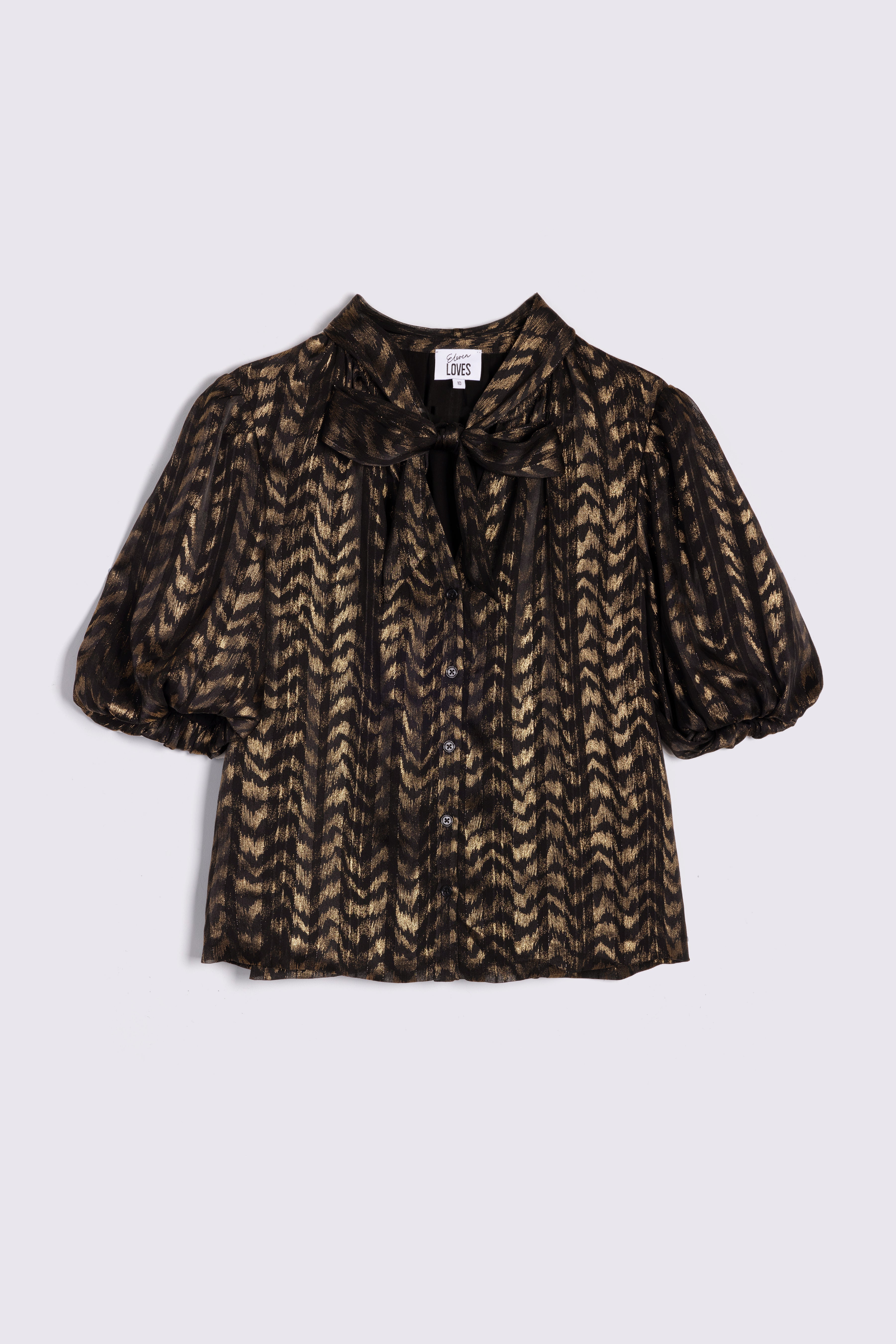 Poppy Puff Sleeve Blouse - Black/Gold