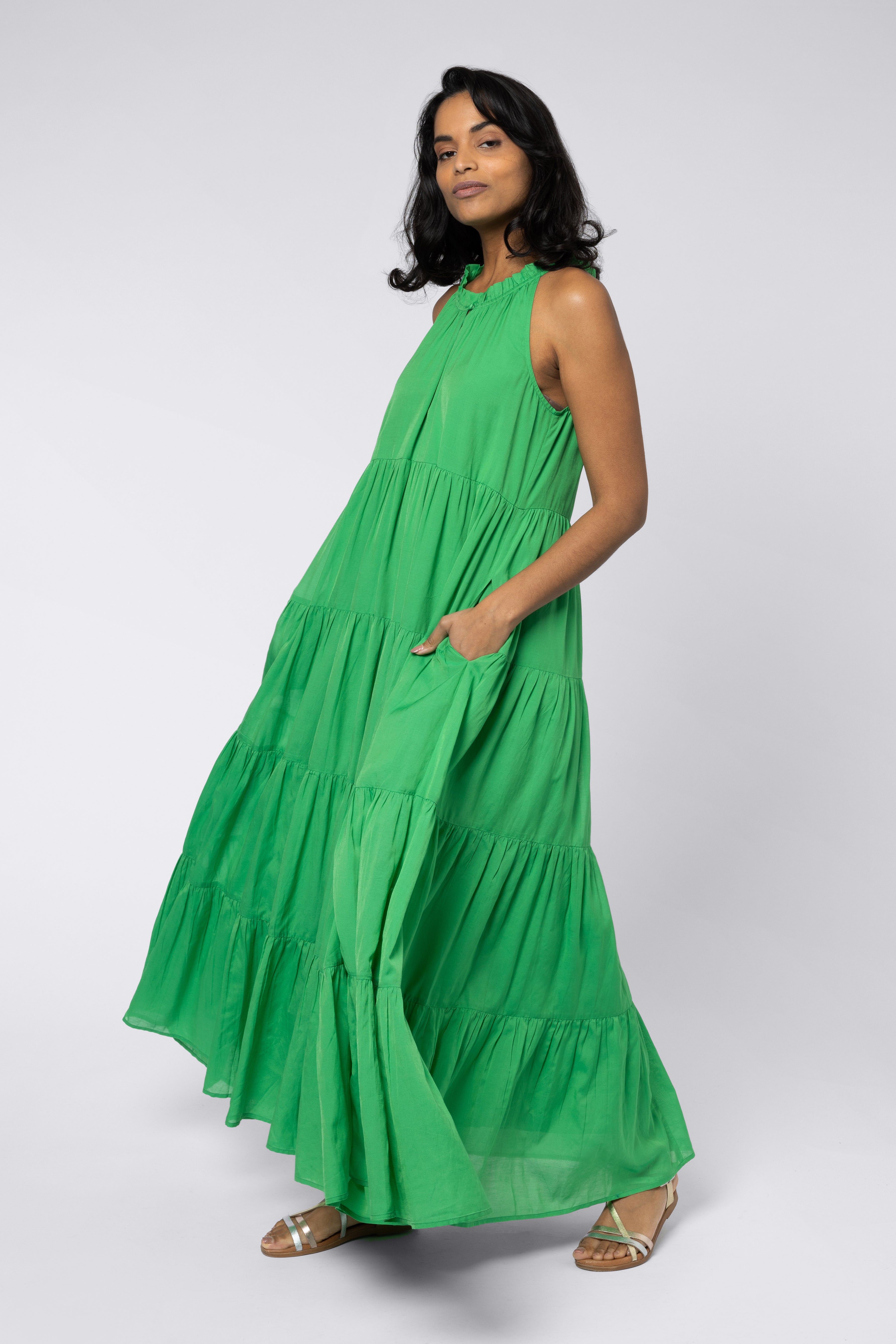 RUBY MAXI TIERED DRESS GREEN MAXI DRESS ELEVEN LOVES ELLEN LOVES 11LOVES SUMMER DRESS GREEN SUMMER DRESS