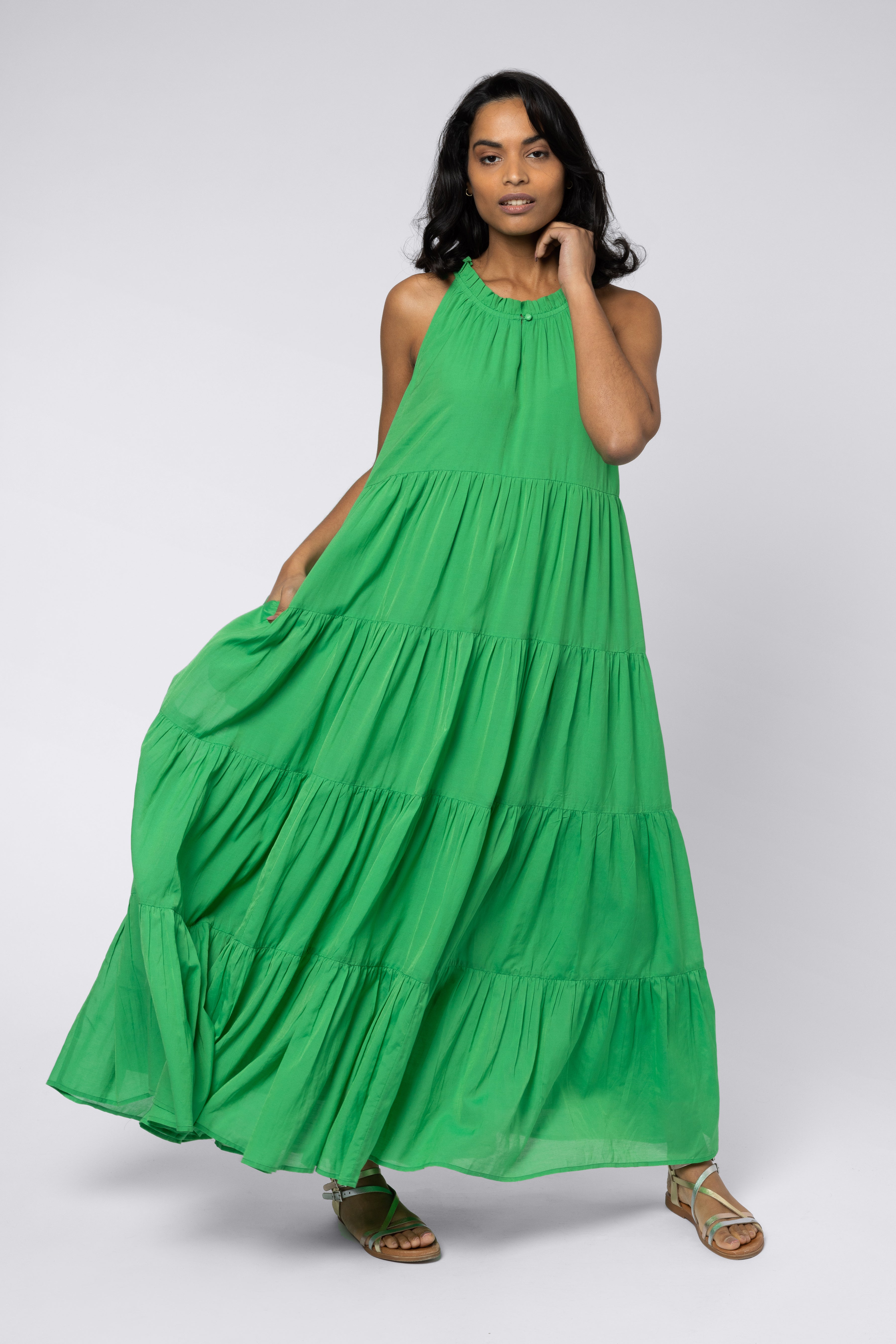 RUBY MAXI TIERED DRESS GREEN MAXI DRESS ELEVEN LOVES ELLEN LOVES 11LOVES SUMMER DRESS GREEN SUMMER DRESS