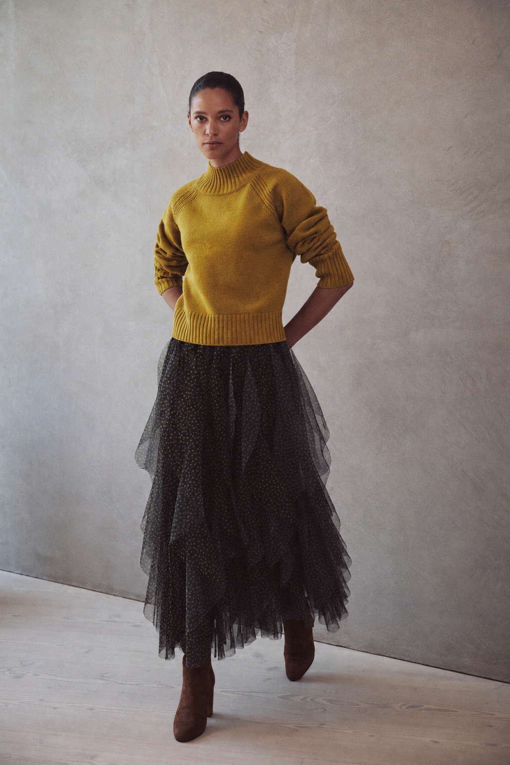 Blythe Funnel Neck Cropped Jumper - Turmeric