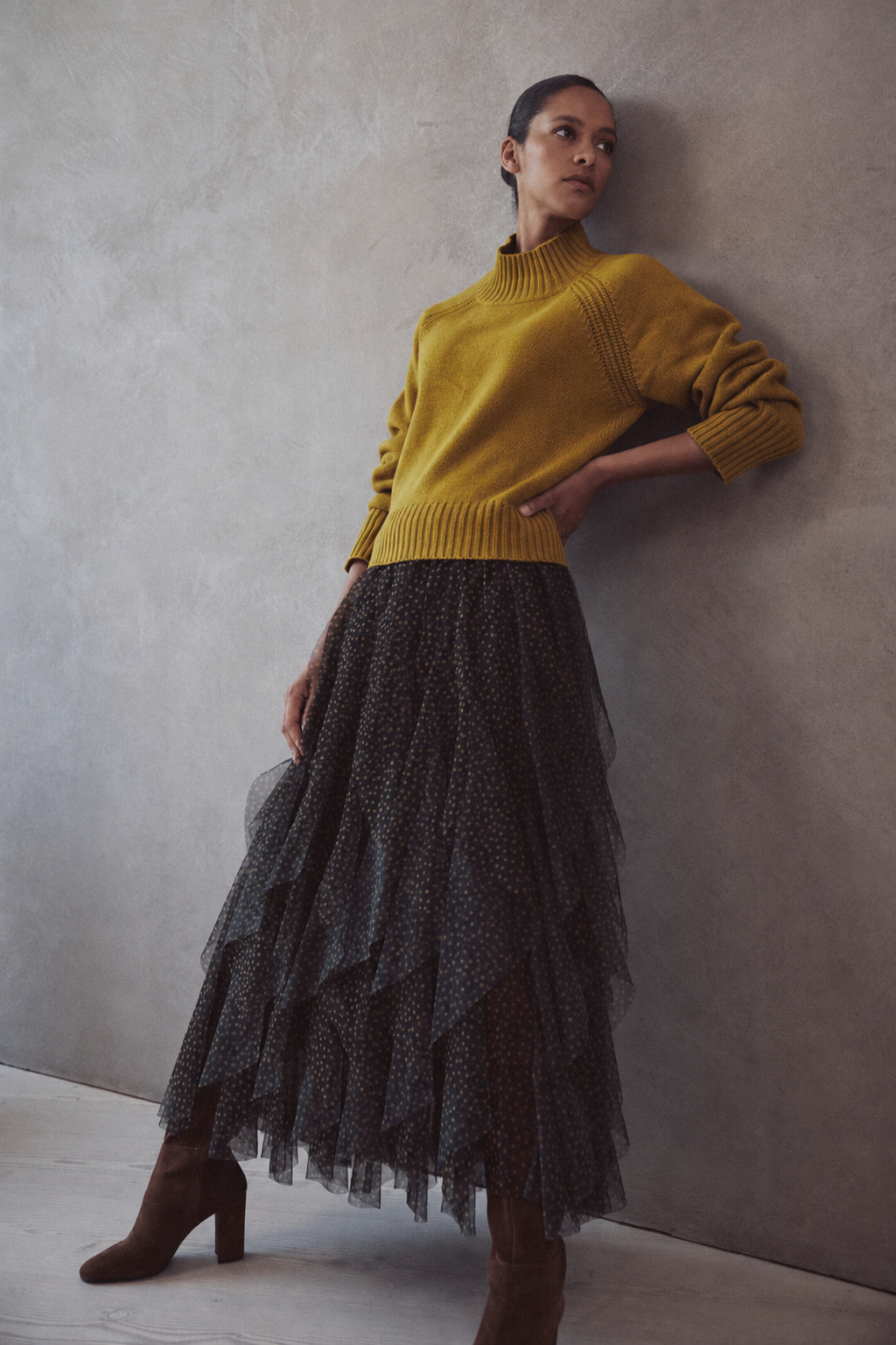 Blythe Funnel Neck Cropped Jumper - Turmeric