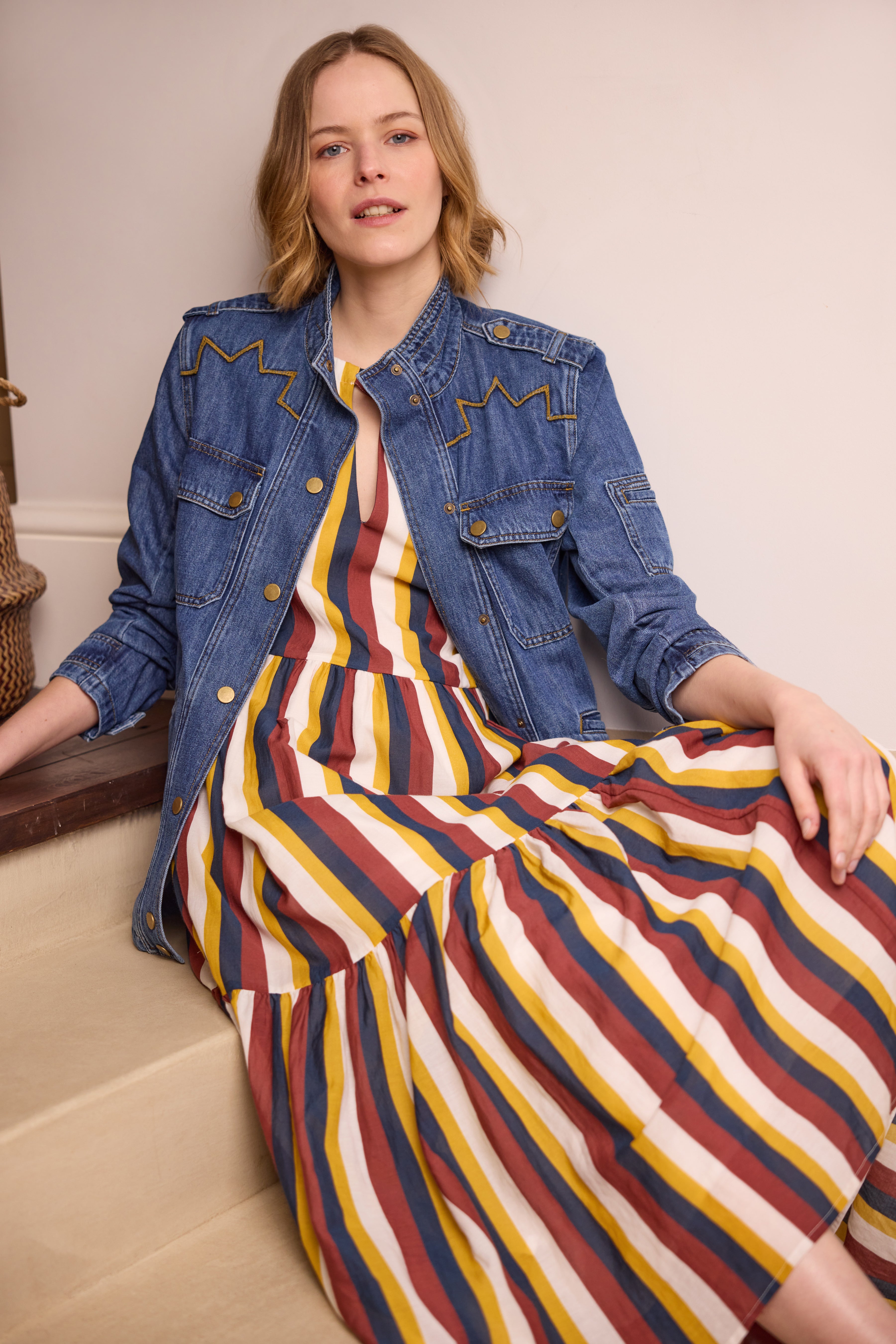 model wearing Ruby Striped Sundress Eleven Loves