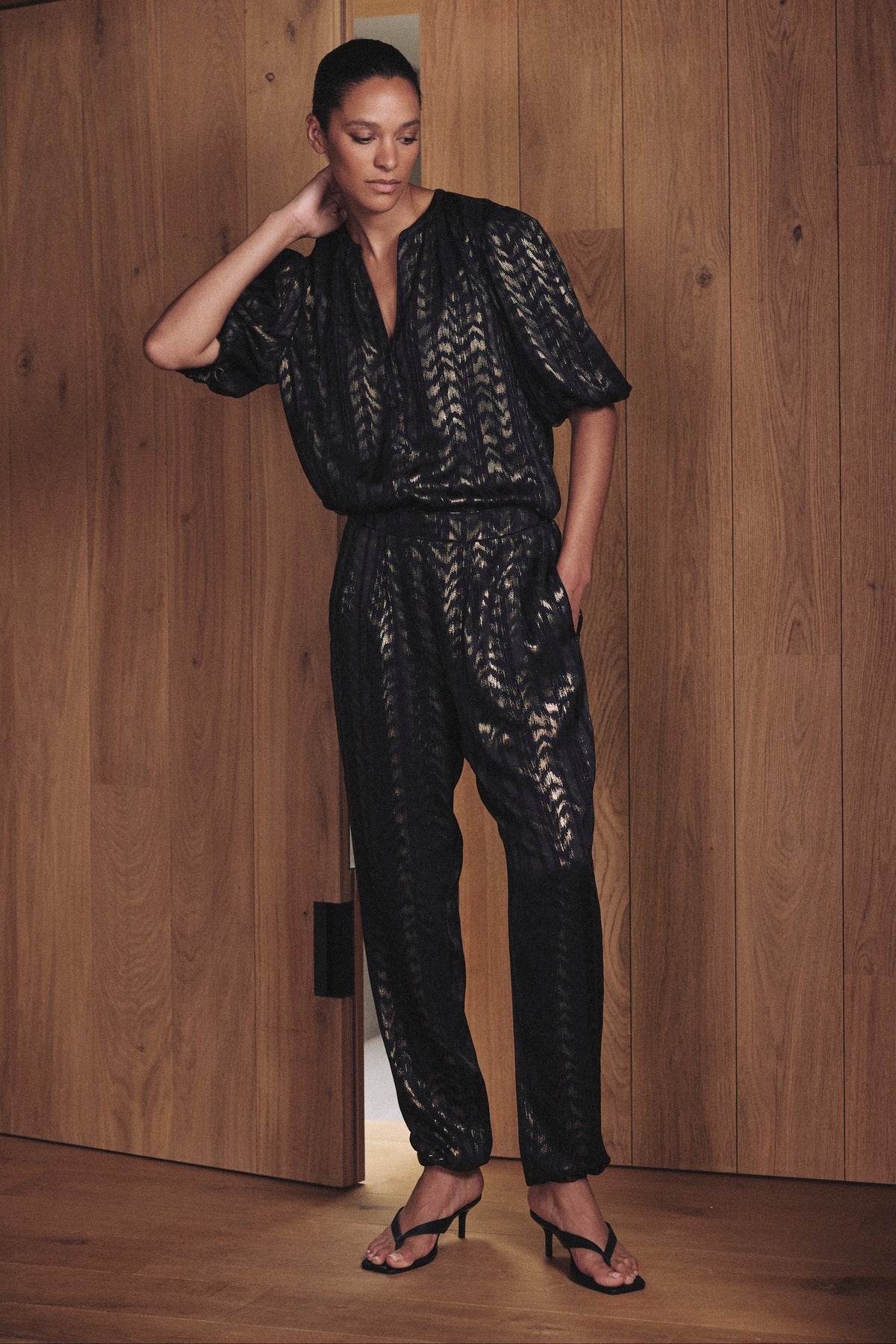 Florence gold print trousers in black and gold