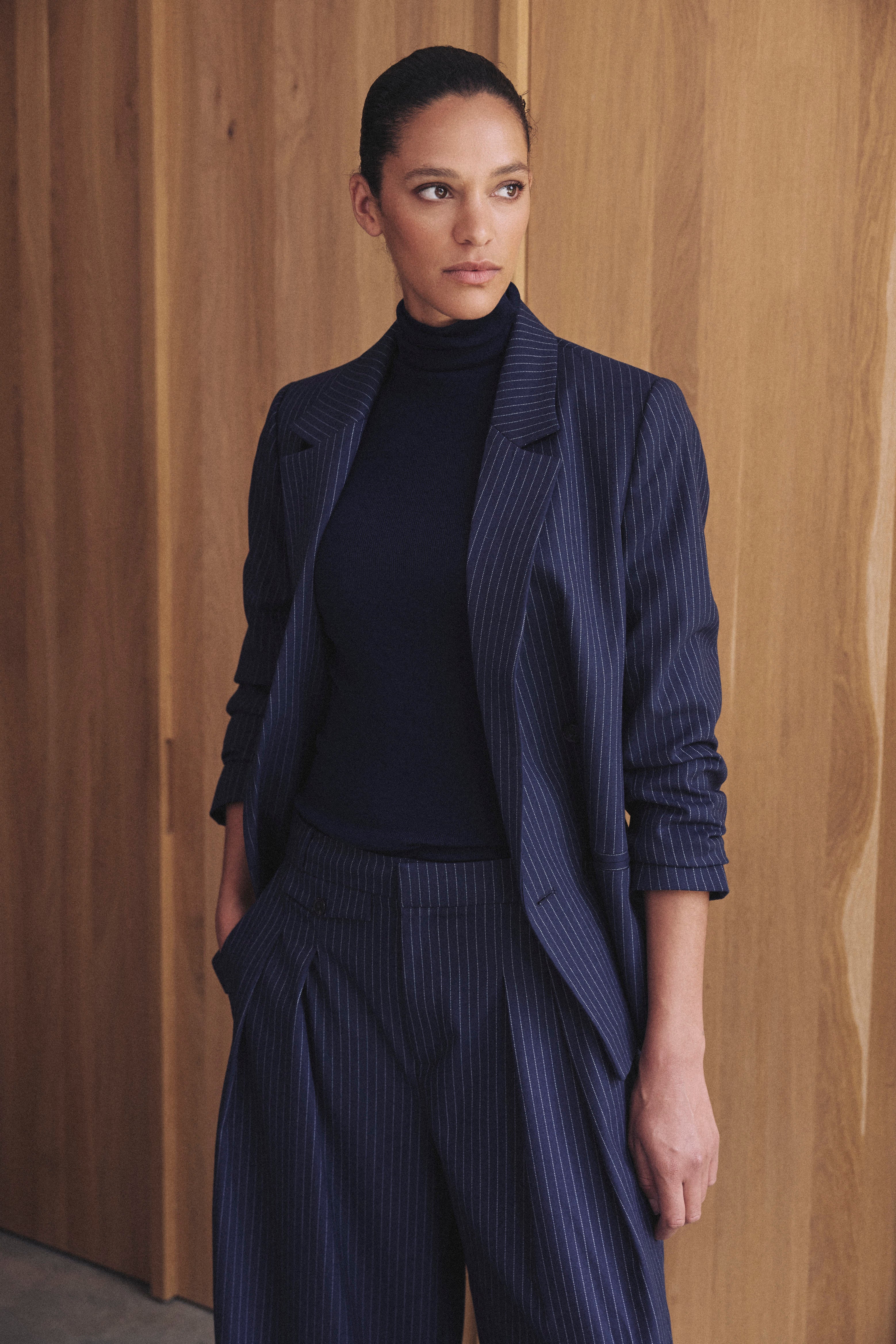 Georgia Double Breasted Blazer - Navy Pinstripe