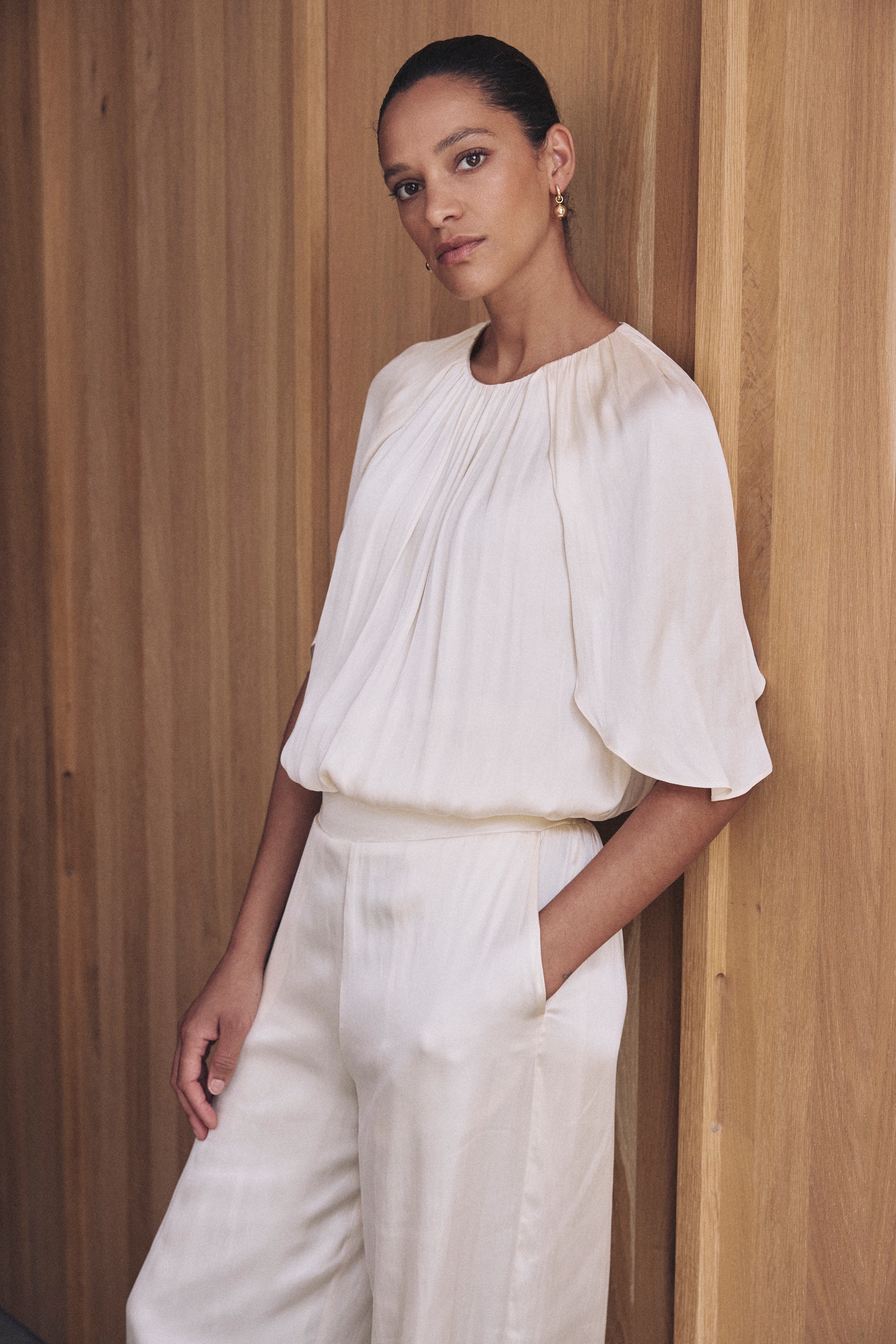 Sylvie Draped Viscose Blouse - Ivory