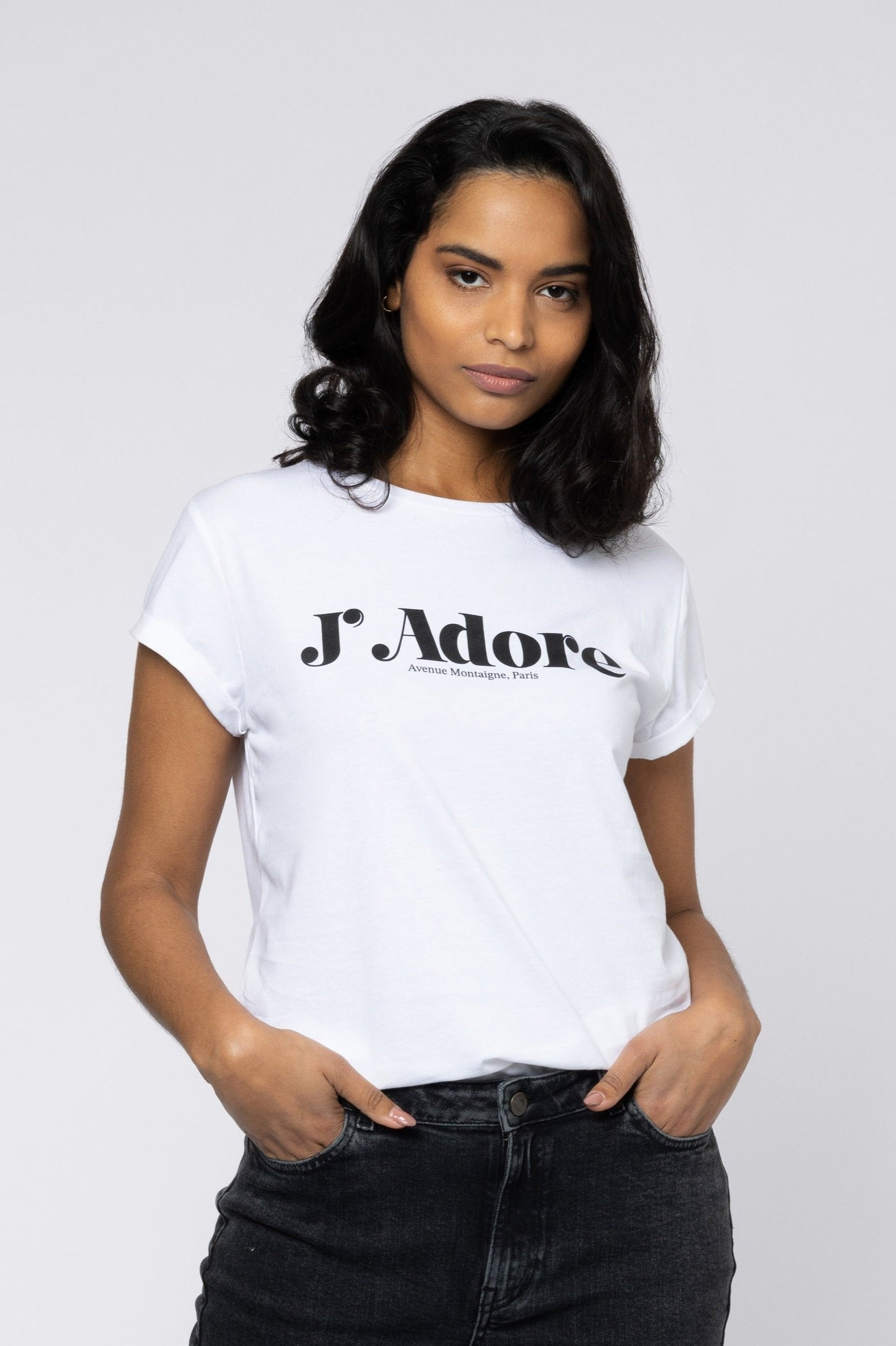 J'ADORE t-shirt french chic t-shirts for women eleven loves  ellen loves 11loves womens t-shirt white and black slogan
