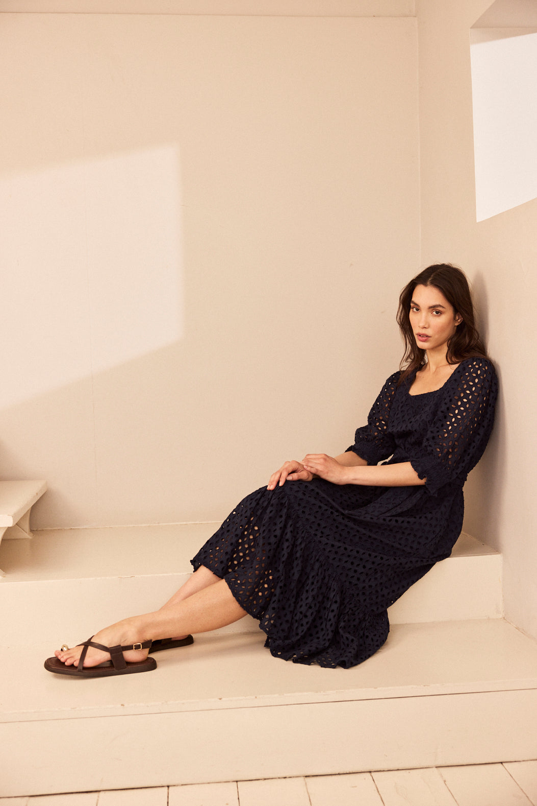 Colette Broderie Dress - Navy - Eleven Loves