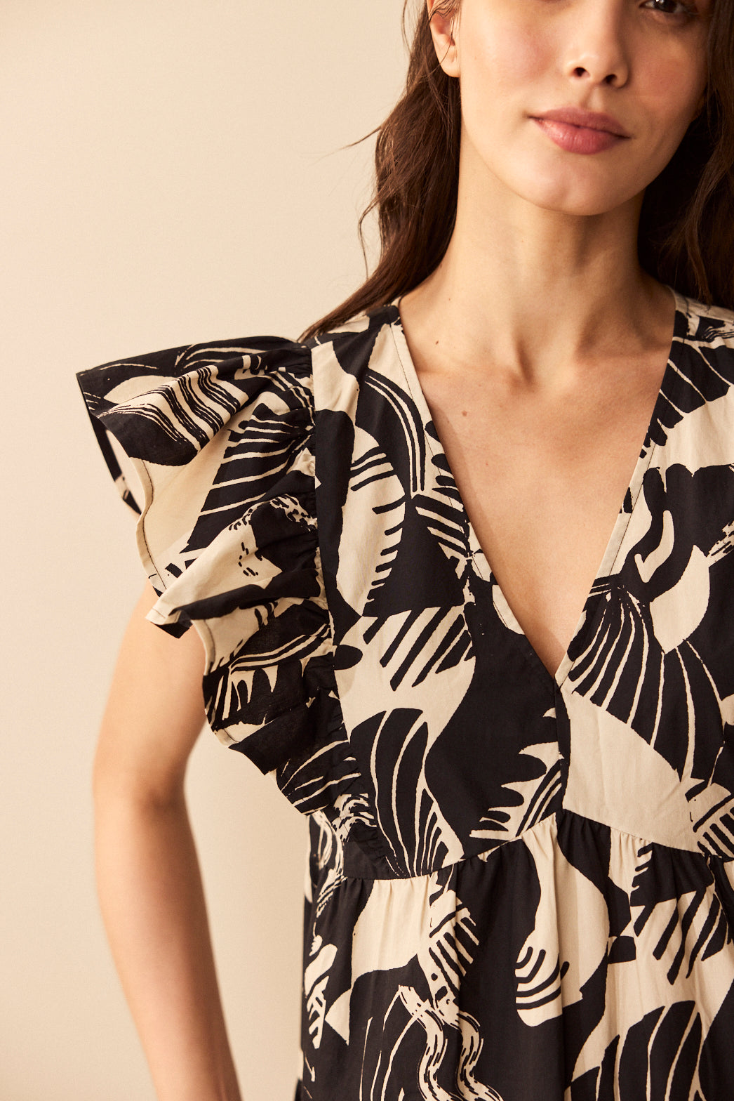 Aria Abstract Print Dress - Black & Ivory - Eleven Loves