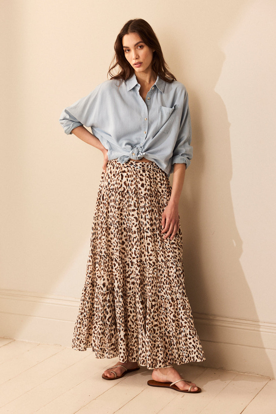 Tia Tiered Cotton Maxi Skirt - Leopard - Eleven Loves