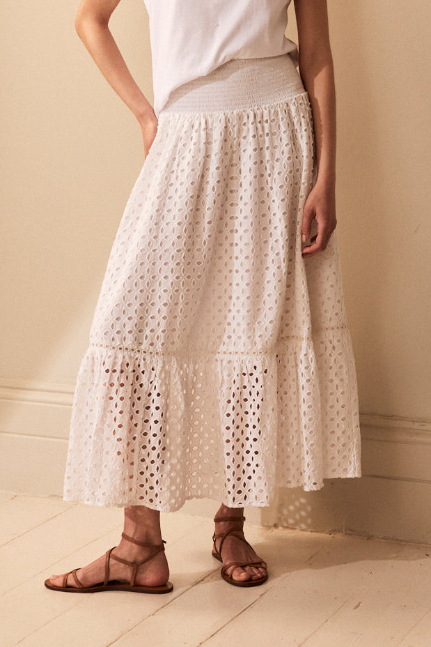 Beth Broderie Skirt - White - Eleven Loves