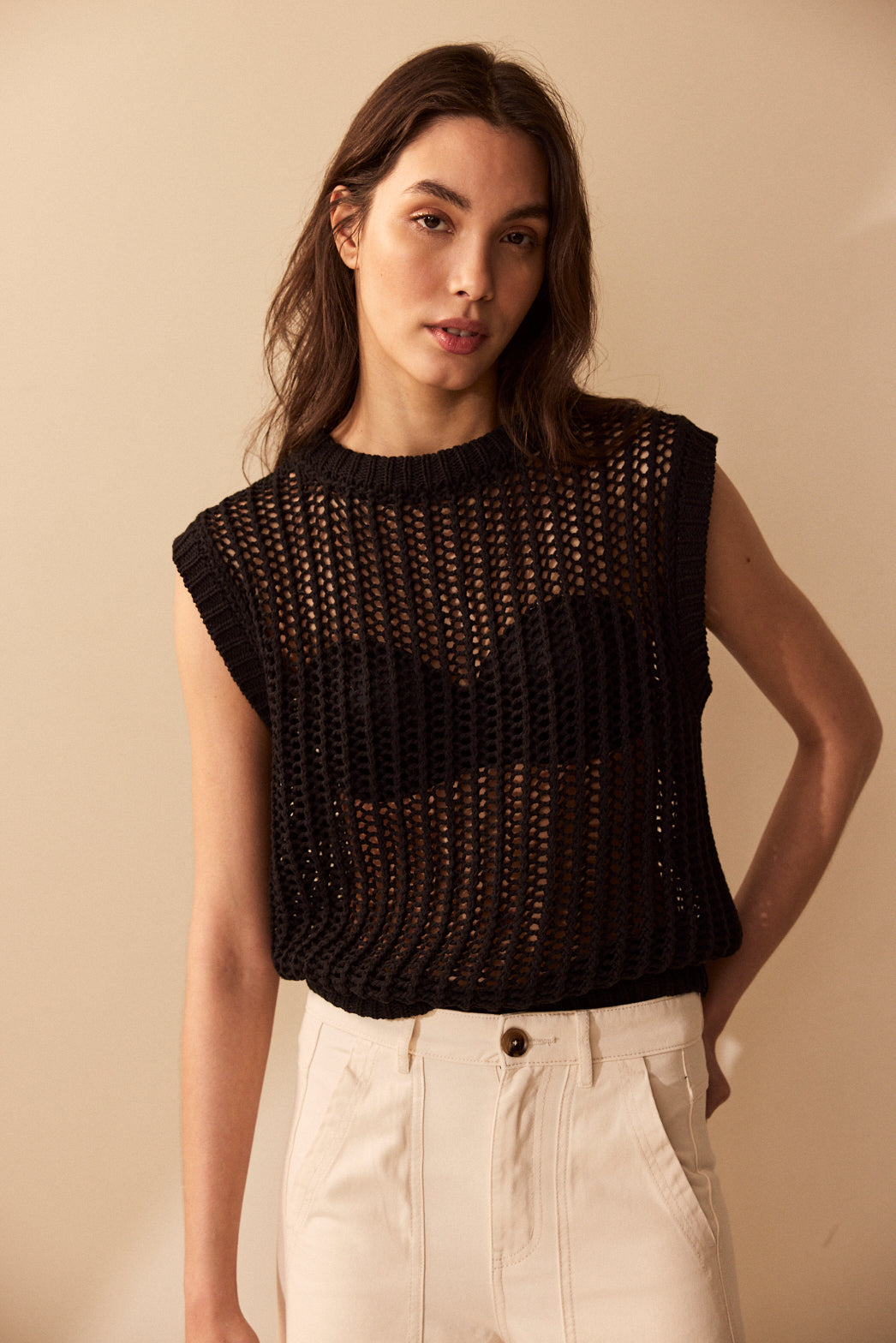 Ottilie Open Stitch Tank - Black - Eleven Loves