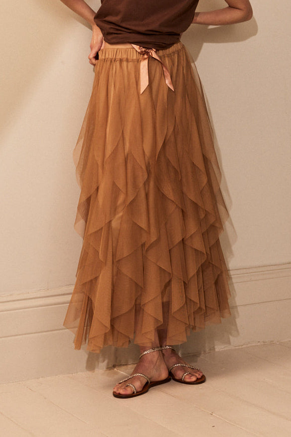 Iris Tulle Maxi Skirt - Toffee Taupe - Eleven Loves