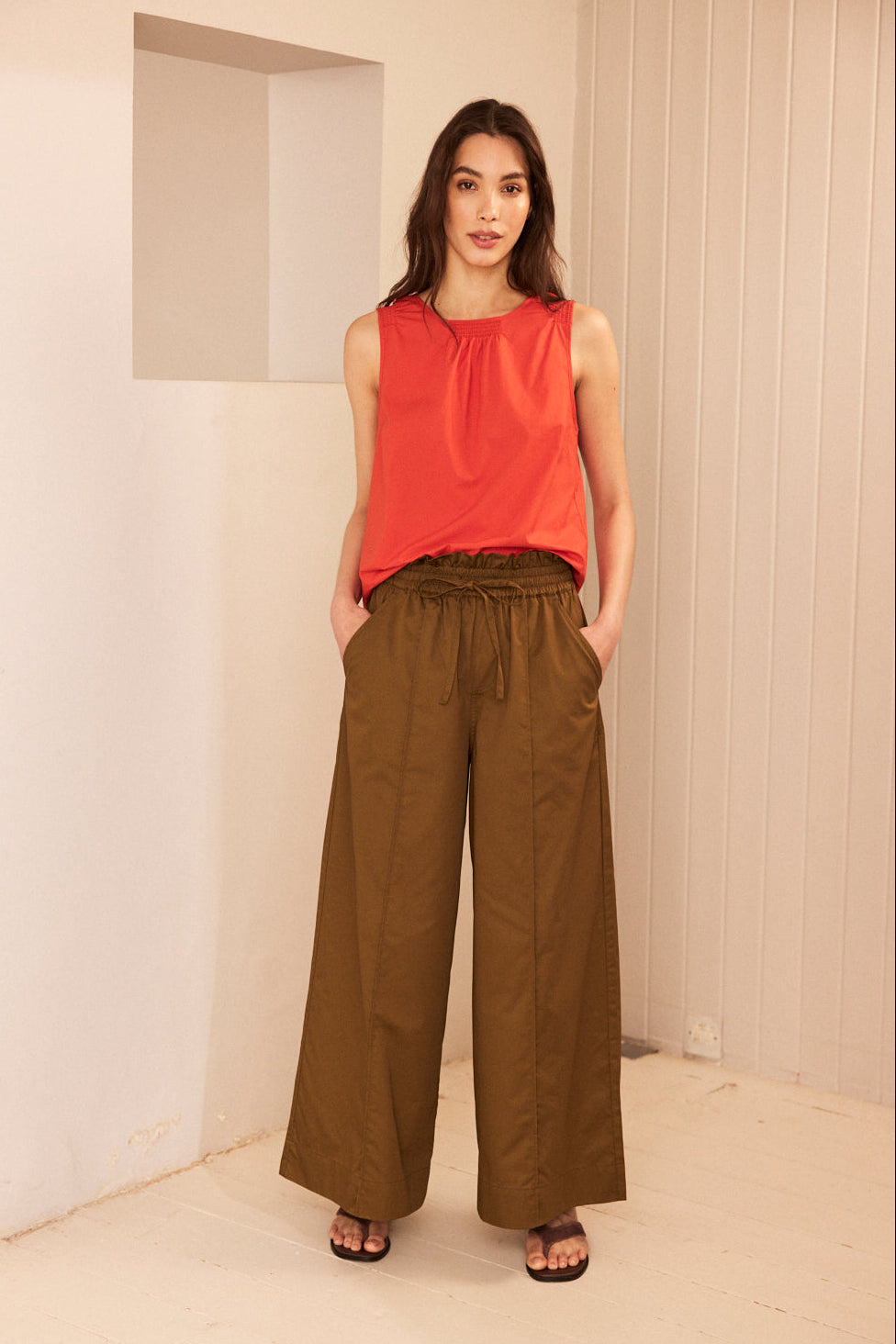Eliza Wide Leg Trousers - Moss