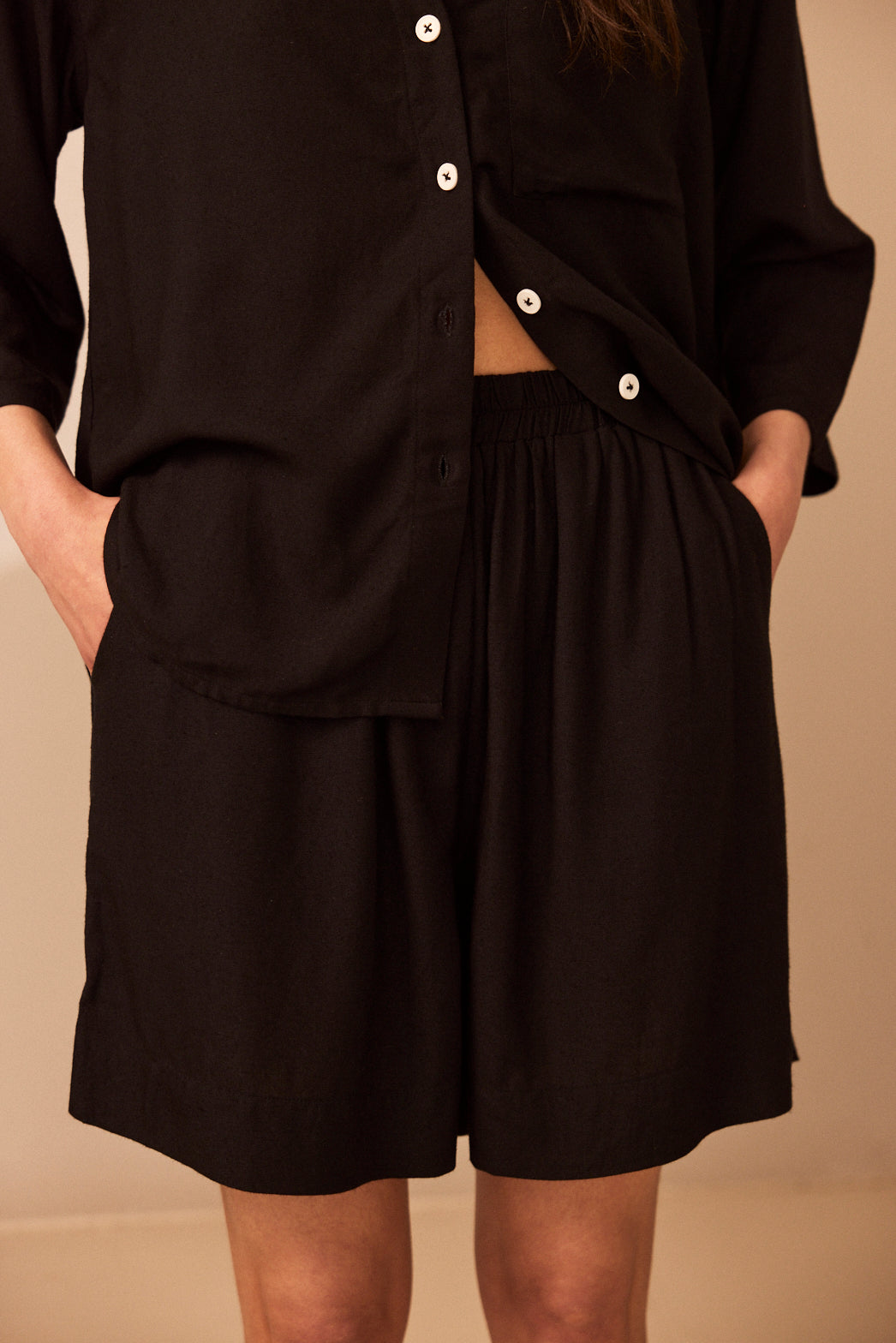 Lottie Linen Blend Shorts - Black - Eleven Loves