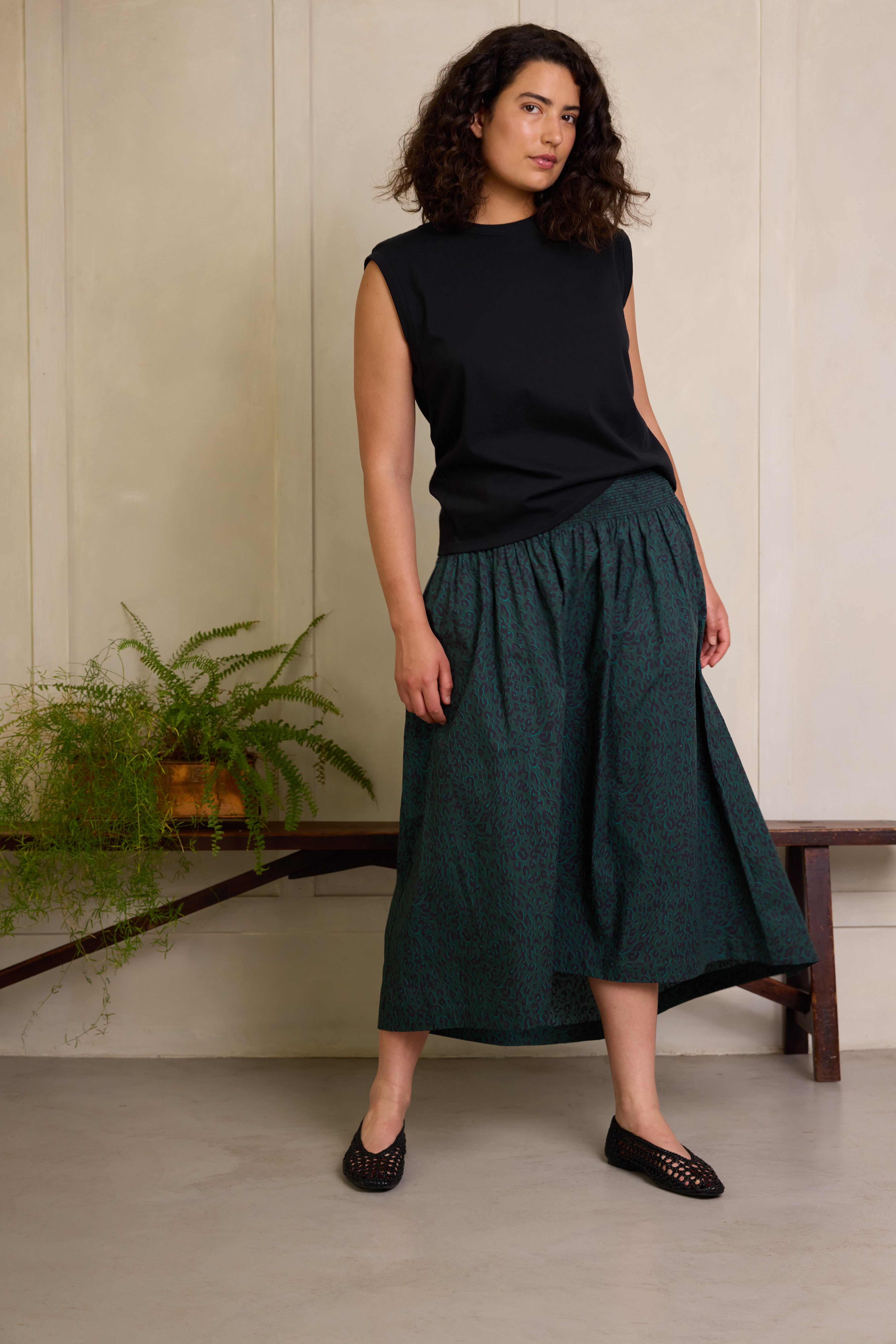 Drew Dip Hem Skirt - Teal Leopard