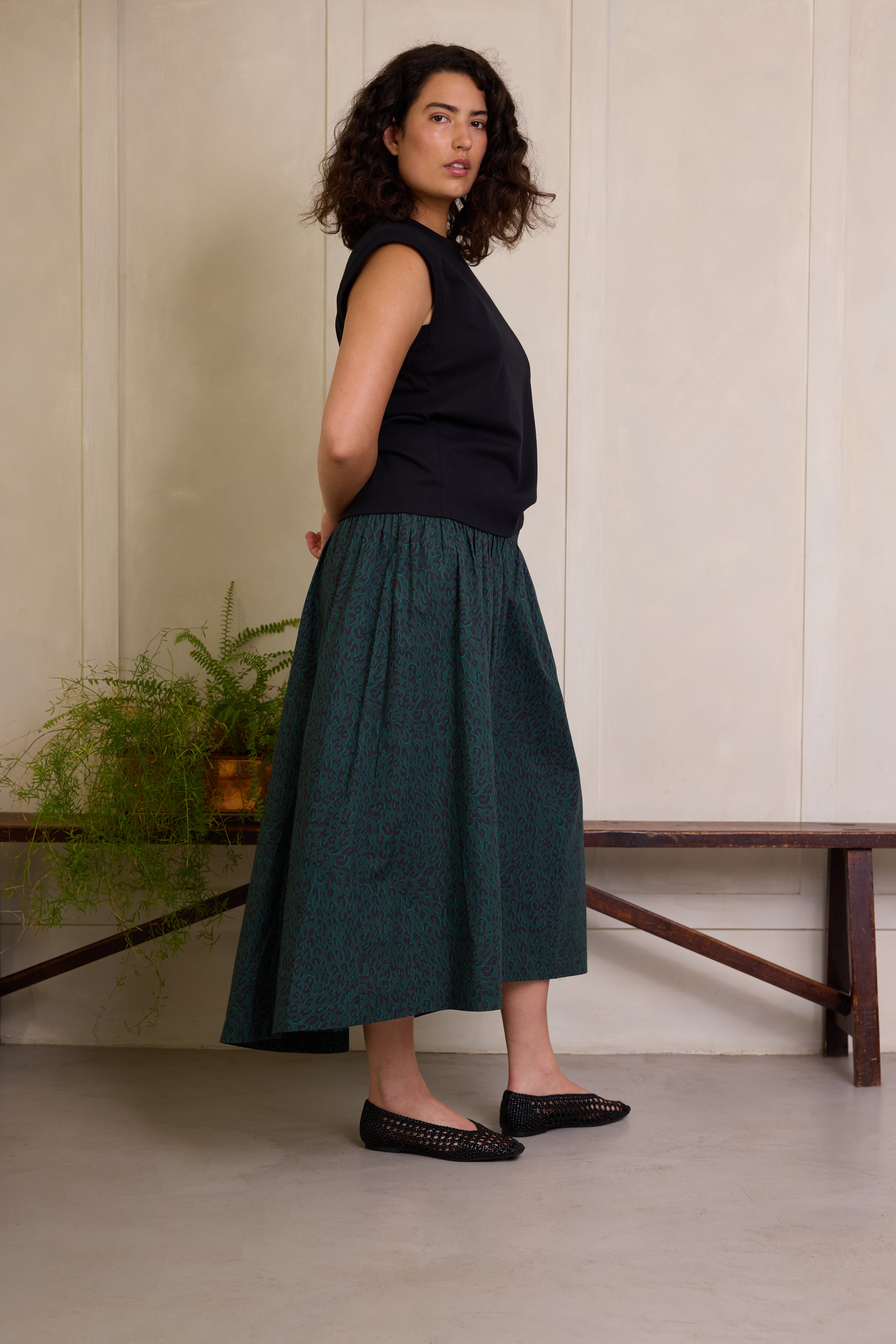 Drew Dip Hem Skirt - Teal Leopard