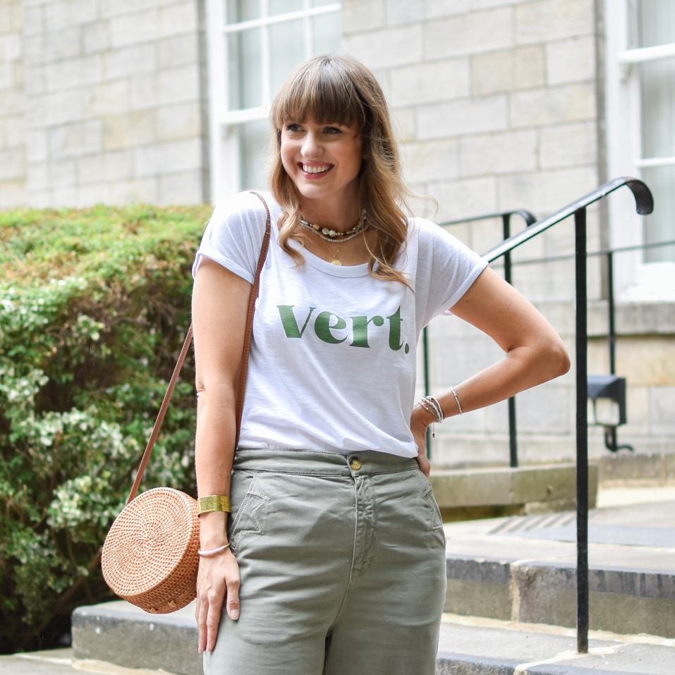 Eleven Loves elevenloves 11loves ellen loves vert t-shirt white and green simple slogan tee